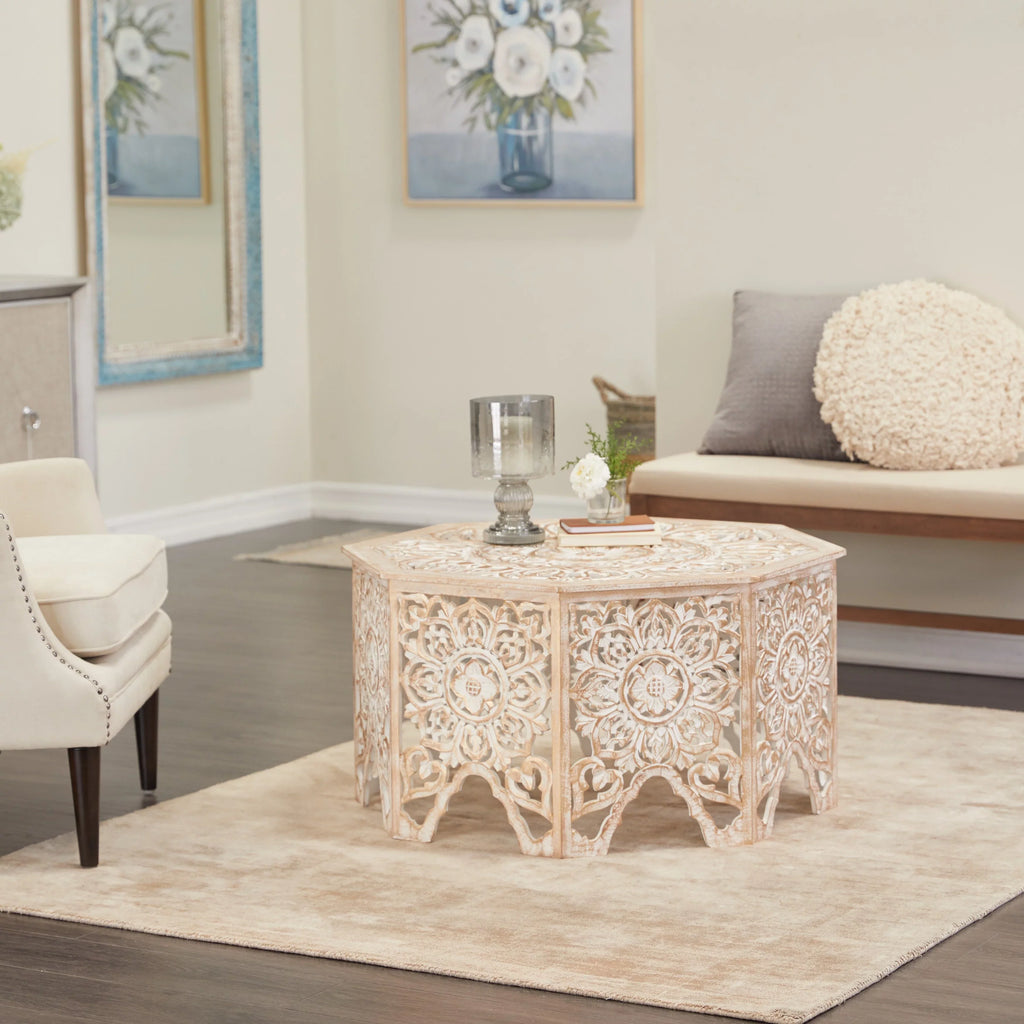 Studio 350 White Pine Country Cottage Coffee Table - 33 x 33 x 18 Round