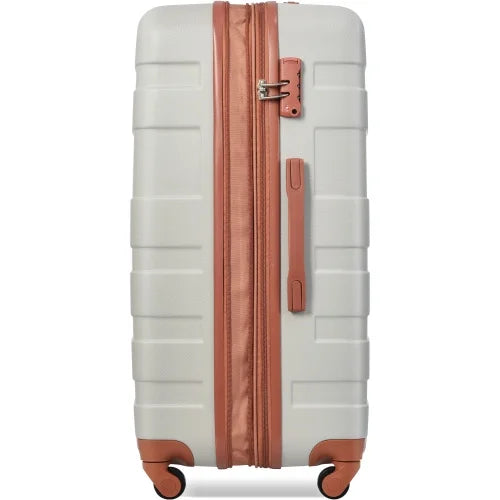 Luggage Sets New Model Expandable ABS Hardshell 3pcs Clearance Luggage Hardside Lightweight Sturdy Suitcase sets Spinner Wheels Suitcase with TSA Lock 20''24''28''( Light Grey and Brown)
