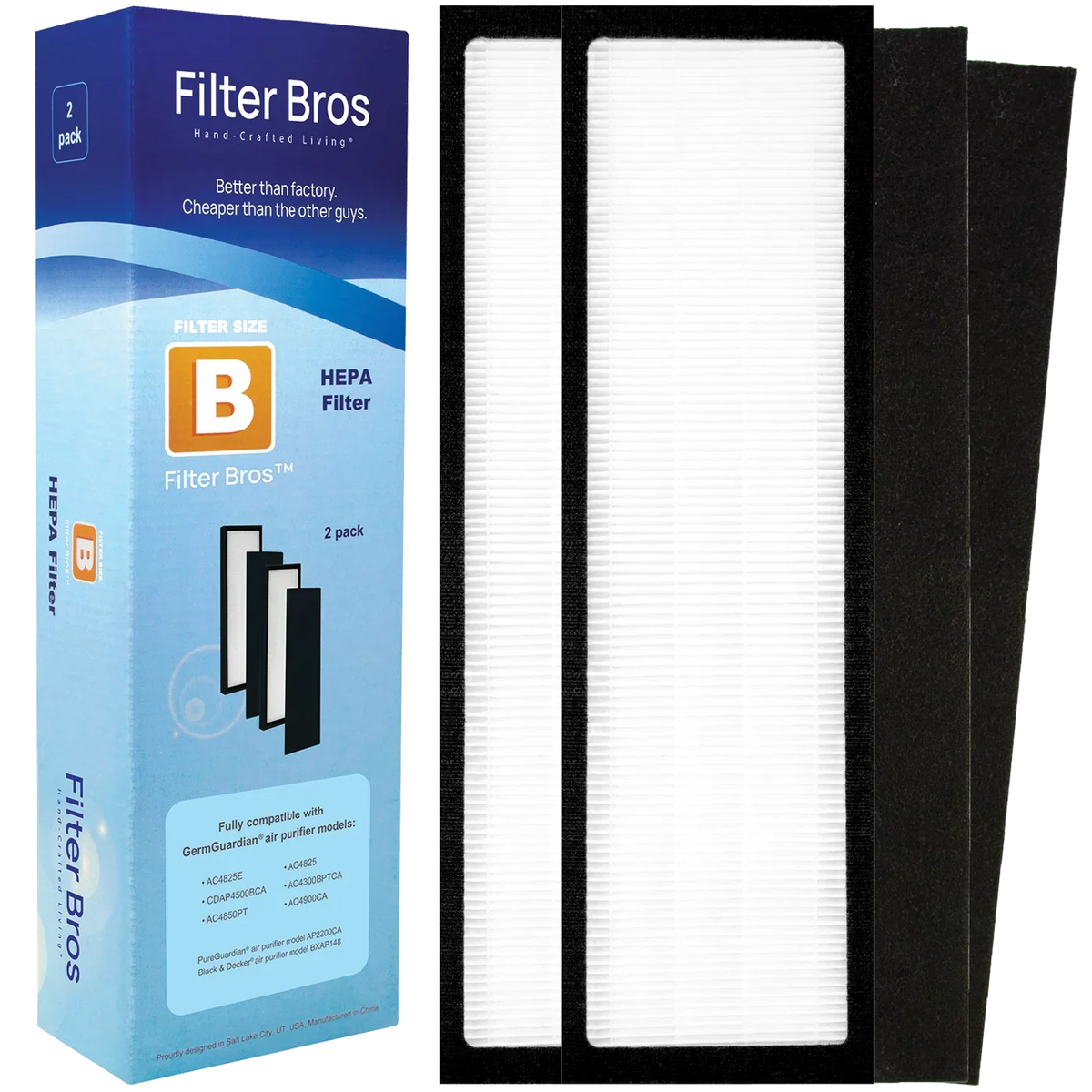 Filter Bros HEPA Filter B Replacement Compatible With GermGuardian FLT48252PK - AC4825, AC4870, AC4825DLX, Home Air Cleaner Guardian Purifiers with Technologies, AC4900CA, CDAP4500BCA, and CDAP4500WCA
