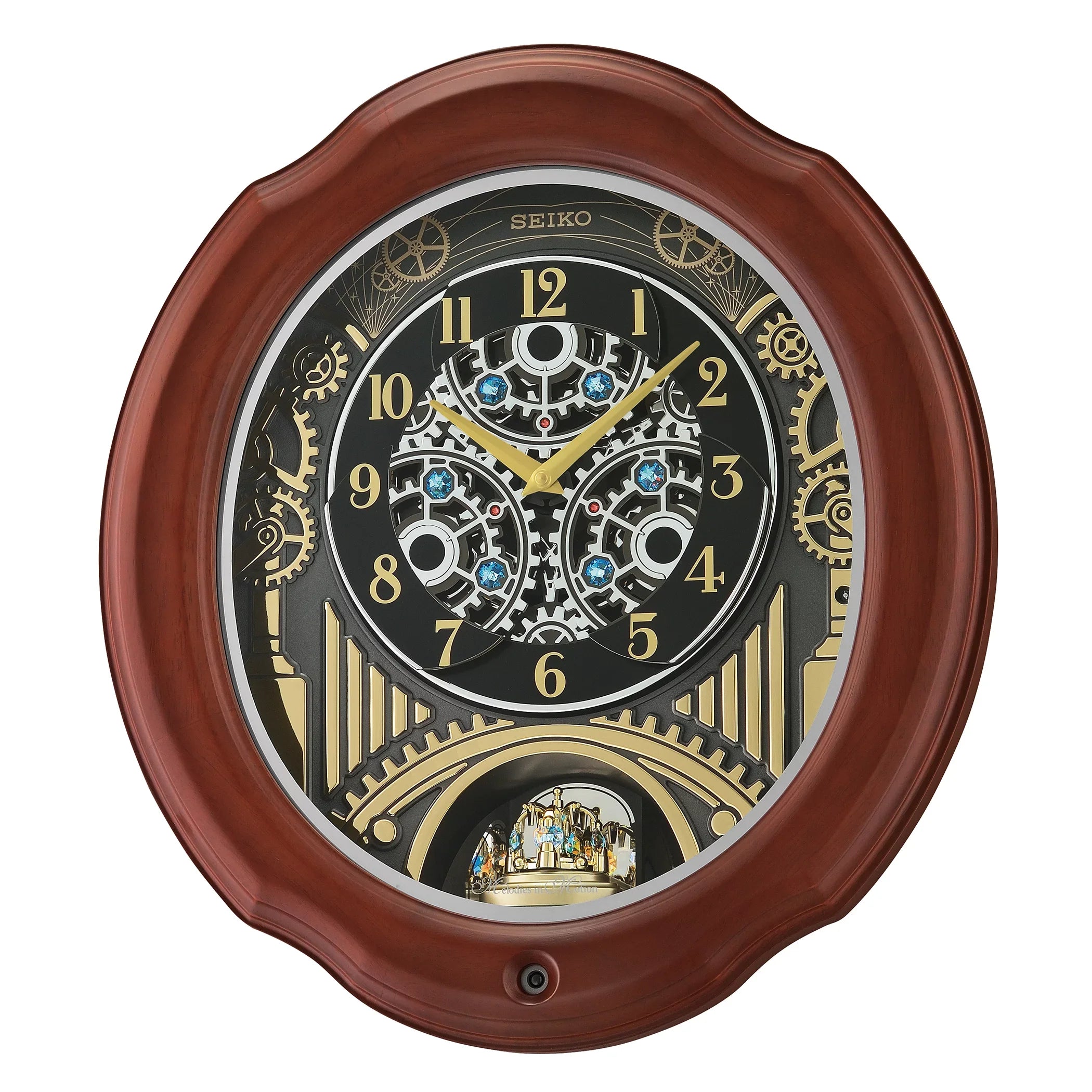 Seiko Tube and Chimes Melodies In Motion, Brown Wood Frame Traditional Classic Music Rotating Pendulum Crystals QXM392BRH