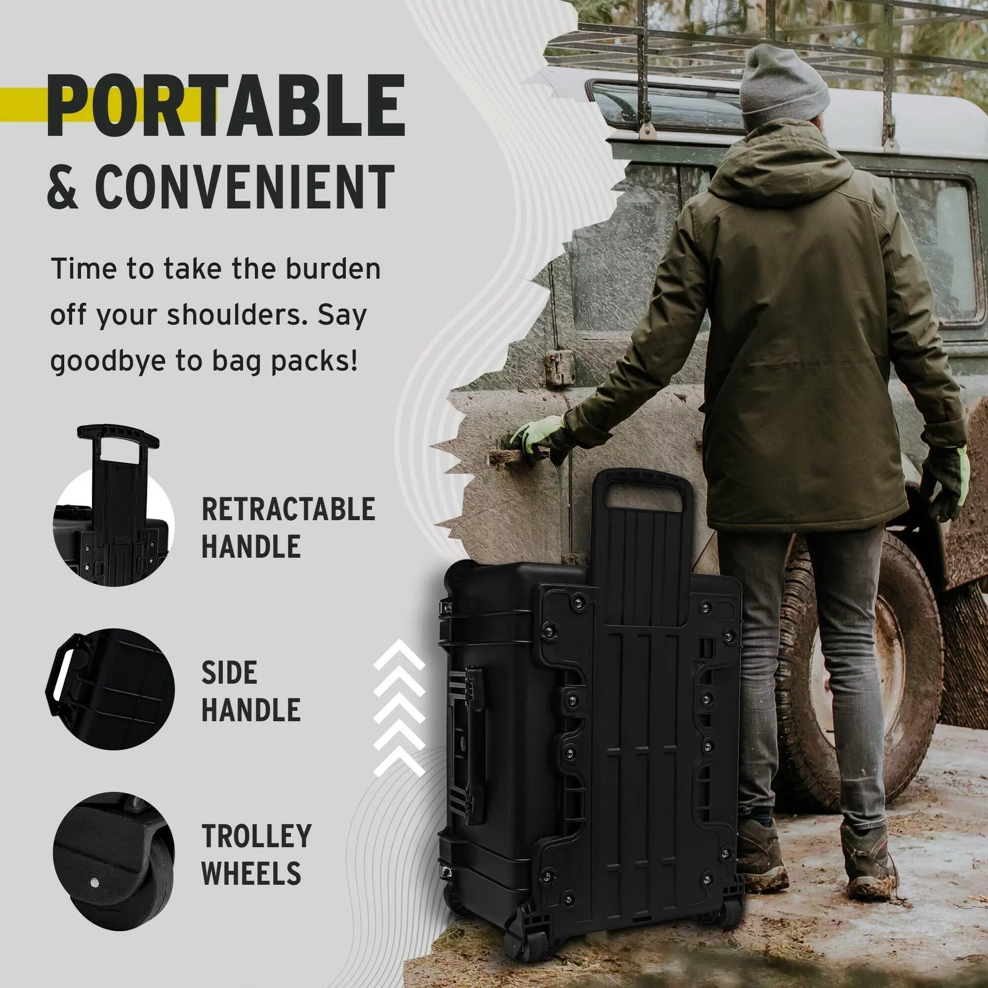 Koah Weatherproof Wheeled Hard Case with Customizable Foam (25 x 20 x 12 Inch)