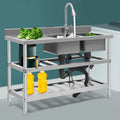 Wuzstar Commercial Utility Sink, Stainless Steel Double Bowl Kitchen Sink with Hot and Cold High Faucet