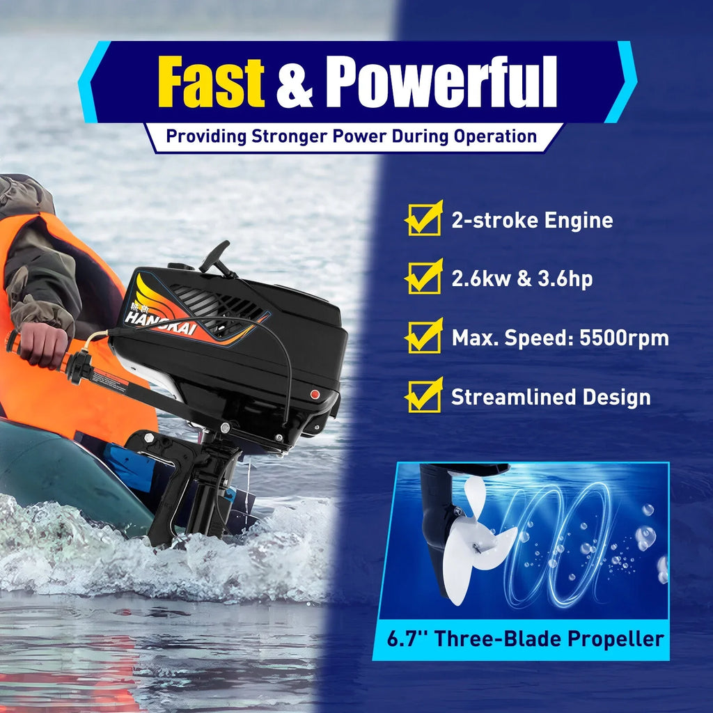 HANGKAI 2 Stroke 3.6 Outboard Motor Fishing Boat Engine Fluid Cooling CDI Outboard Boat Motor 90cm/35.4in