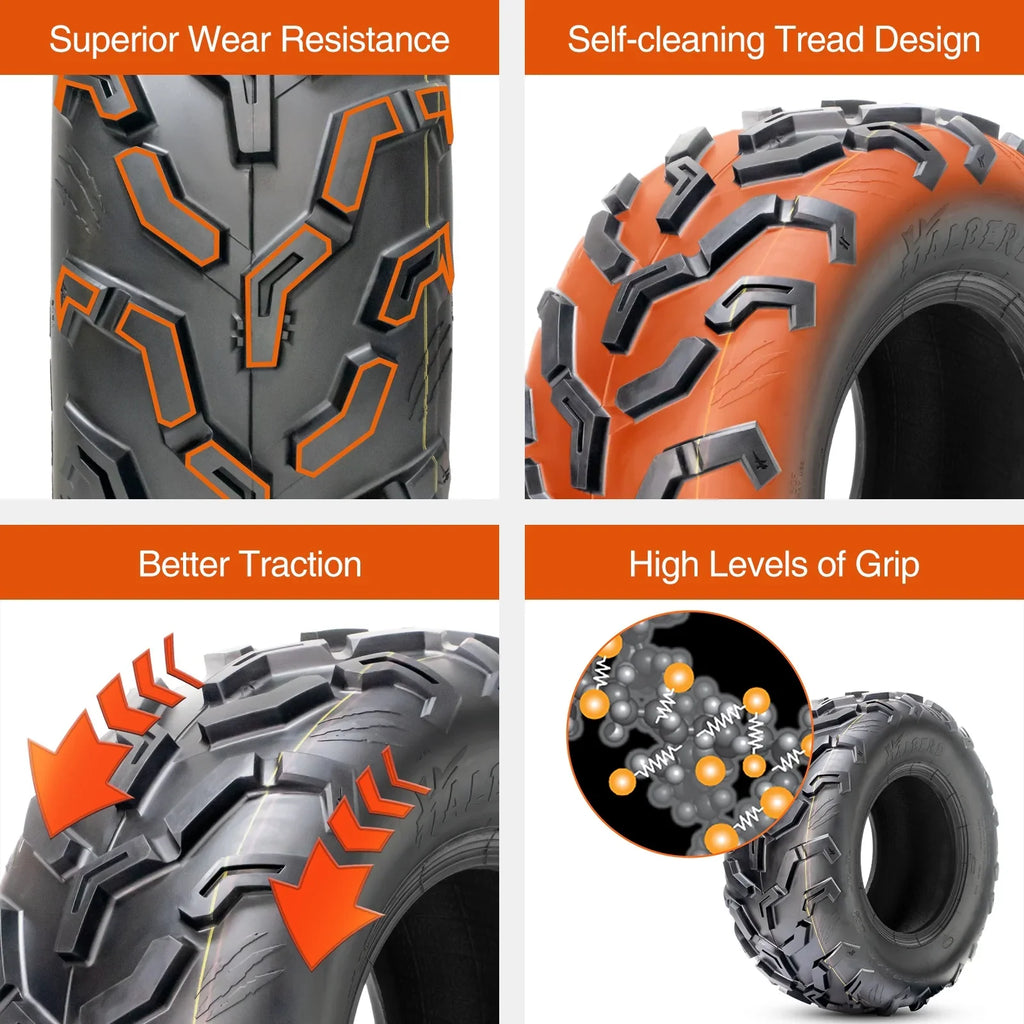 HALBERD Set of 4 25x8-12 Front & 25x10-12 Rear ATV/UTV Tires 6PR Trail Sand All Terrain off Road Tire