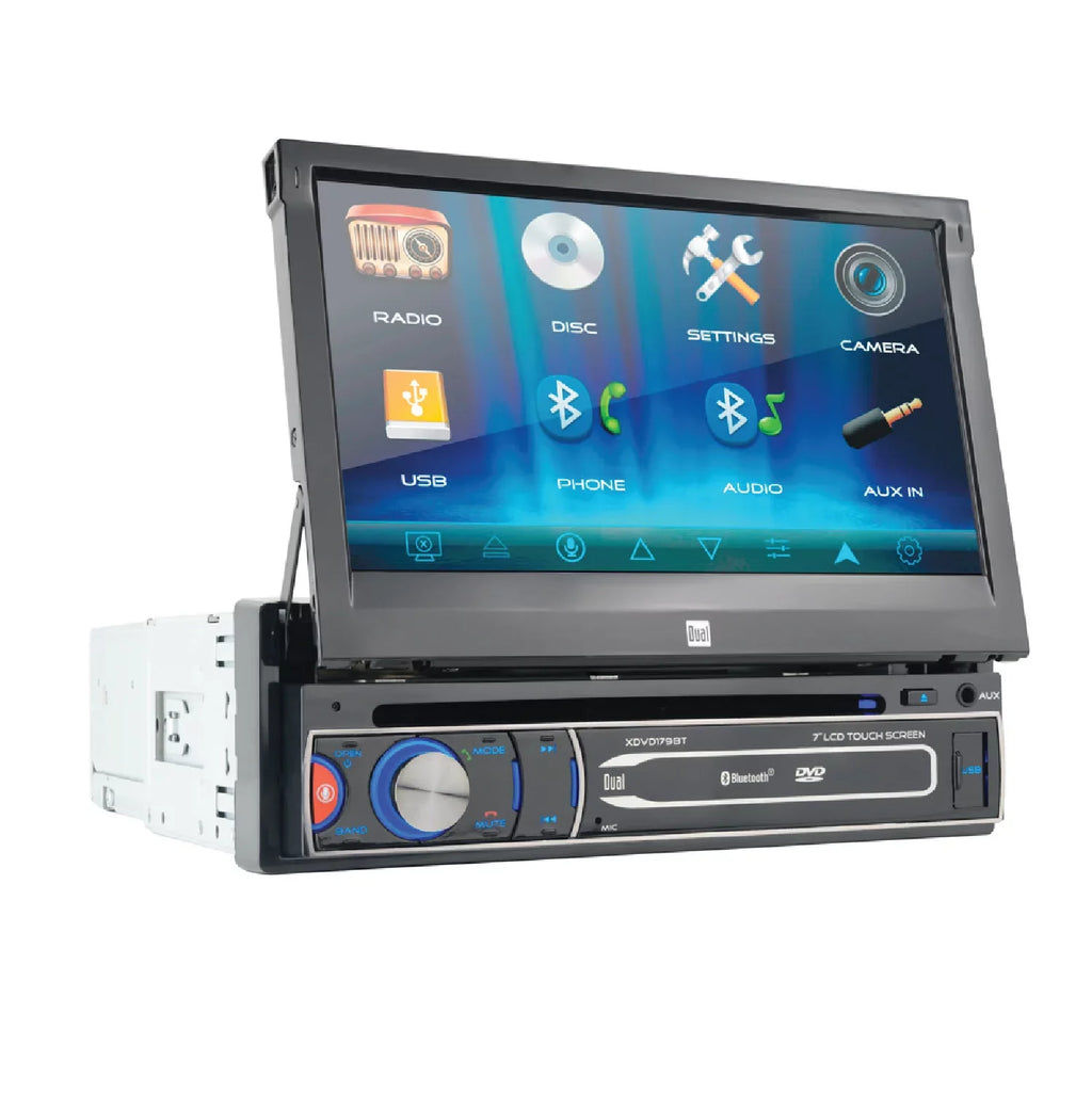 Dual Electronics XDVD179BT 7 inch Single DIN Car Stereo, Motorized Touch Display CD/DVD, New