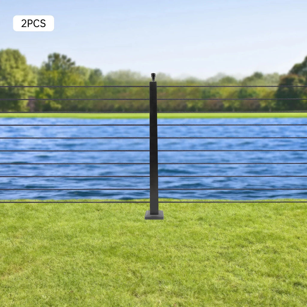 Stainless Steel Cable Railing Post Square Fence Post Level Two Sides Pre-Drilled for Wood Concrete Level Deck Cable Railing System 36''x2''x2''