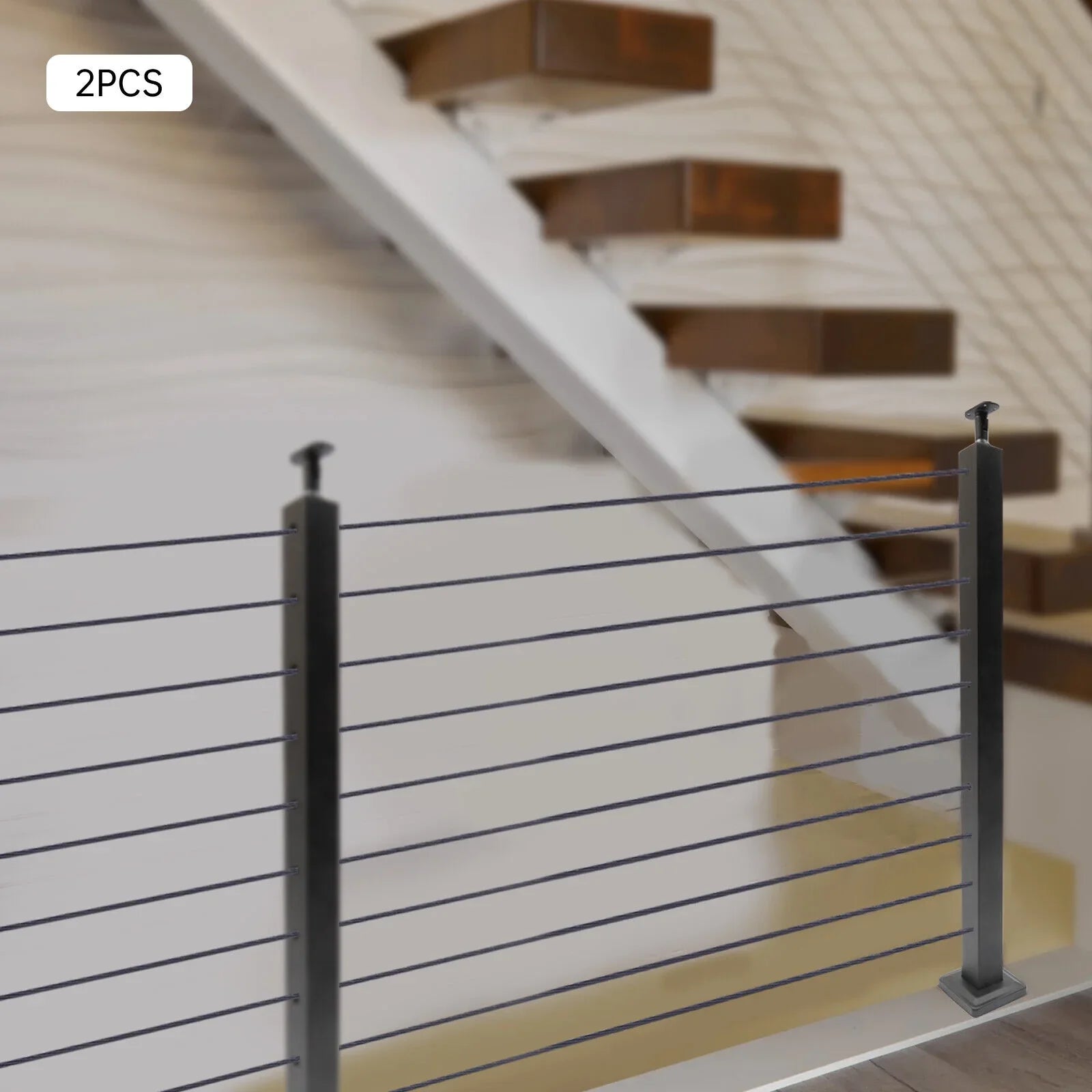 Stainless Steel Cable Railing Post Square Fence Post Level Two Sides Pre-Drilled for Wood Concrete Level Deck Cable Railing System 36''x2''x2''