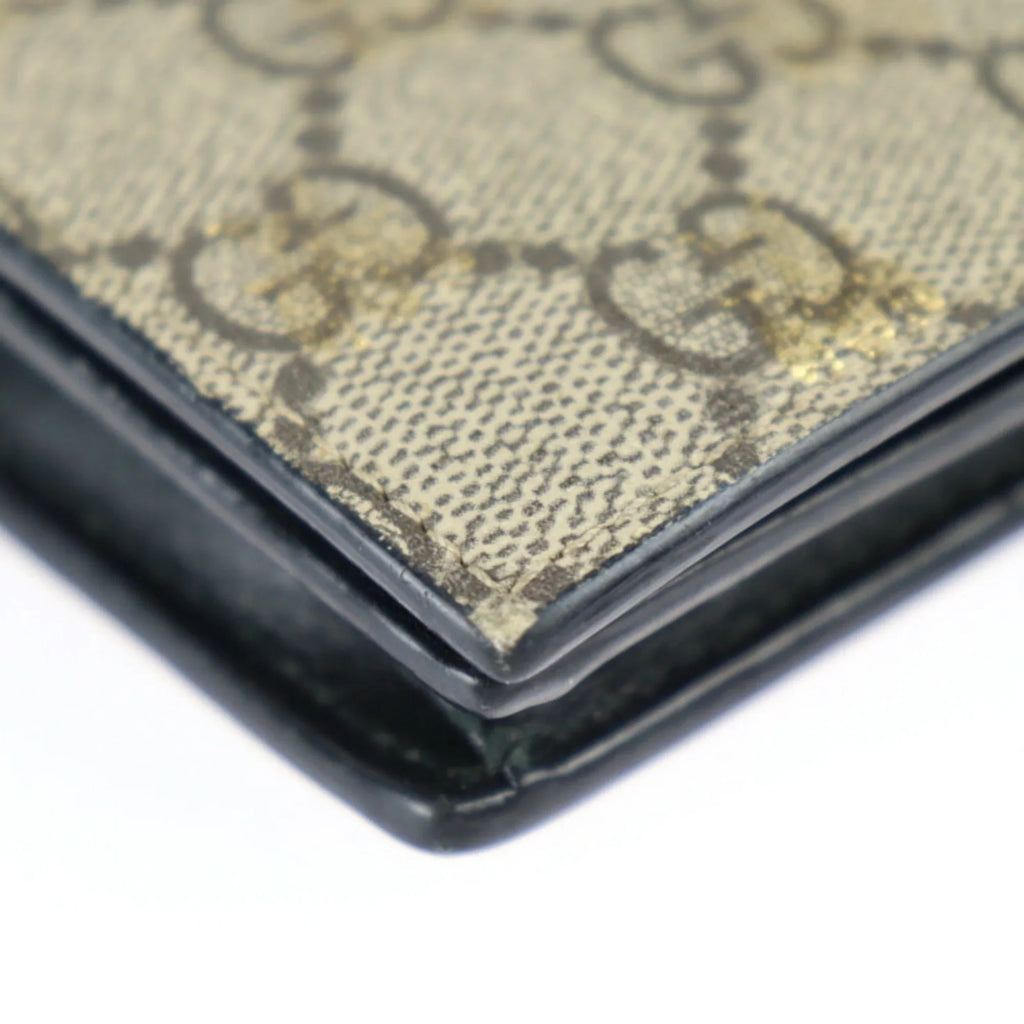 Pre-Owned GUCCI Gucci Compact Wallet Bifold 508757 GG Supreme Canvas Leather Beige Brown Gold Black BEE Bee (Good)