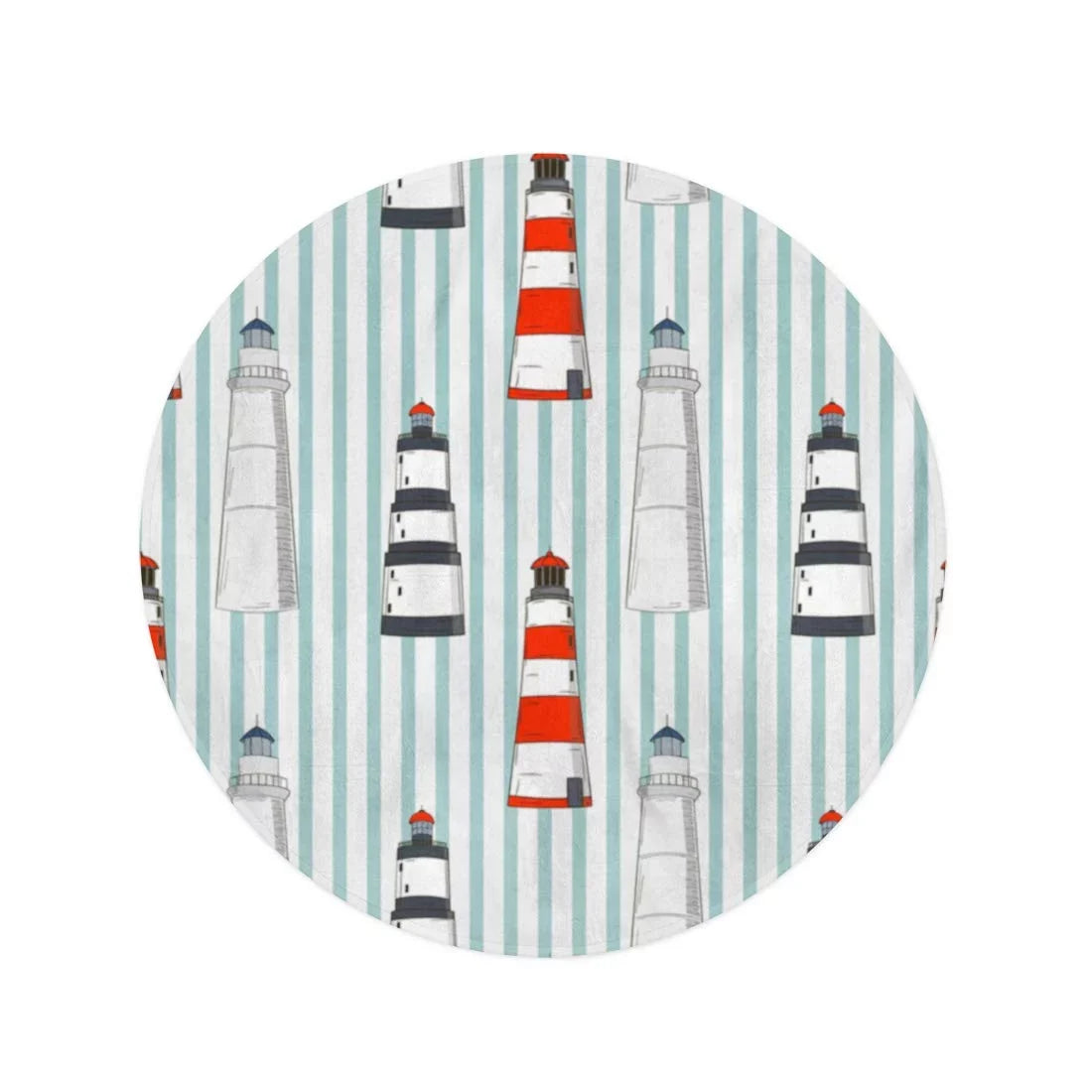 SIDONKU 60 inch Round Beach Towel Blanket Blue Abstract Pattern Different Lighthouses Stripped Red Beach Boat Travel Circle Circular Towels Mat Tapestry Beach Throw