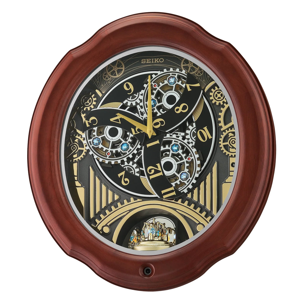 Seiko Tube and Chimes Melodies In Motion, Brown Wood Frame Traditional Classic Music Rotating Pendulum Crystals QXM392BRH