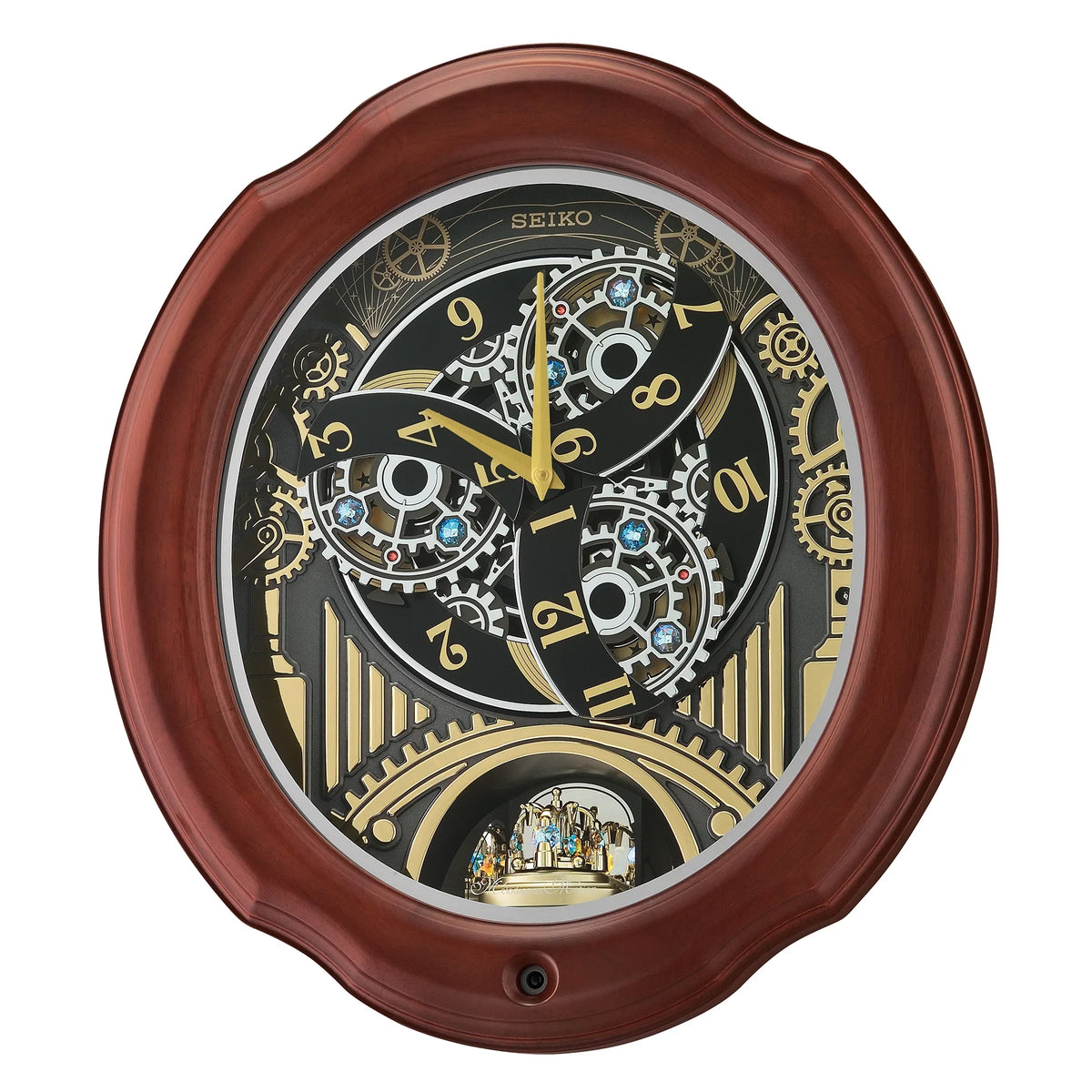Seiko Tube and Chimes Melodies In Motion, Brown Wood Frame Traditional Classic Music Rotating Pendulum Crystals QXM392BRH