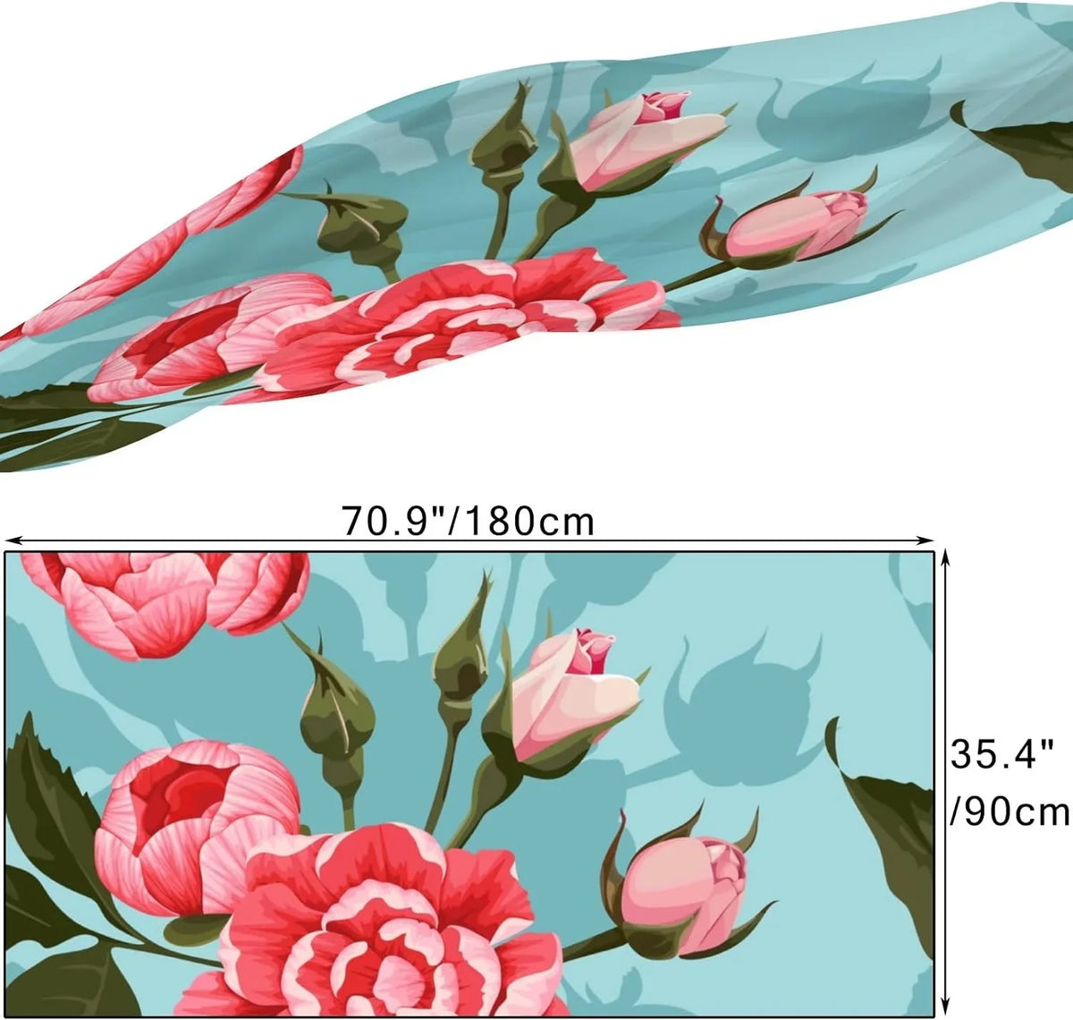Hyjoy Peony And Roses Long Silk Neck Scarf Lightweight Shawl Wrap Scarves for Women Girls