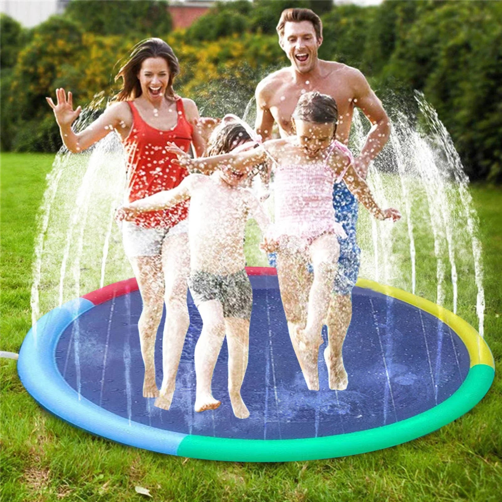 ZiSUGP 170CM Children's Outdoor Two Channel Splashing Mat Lace Sprinkler Mat Pet Spray Mat Fruit Floats for Pool Adults