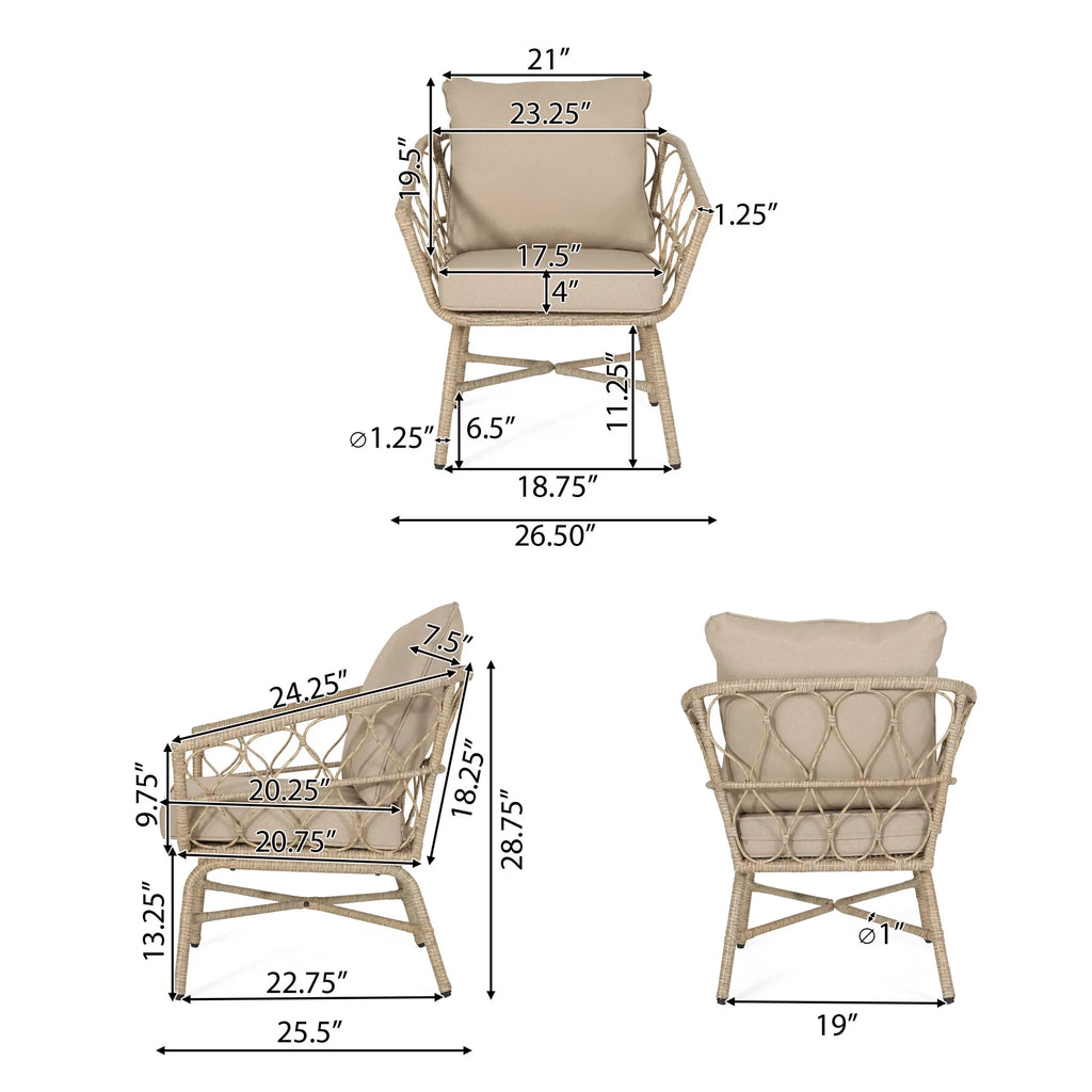 Montserrat Wicker Outdoor 4 Seater Chat Set with Cushions, Light Brown and Beige
