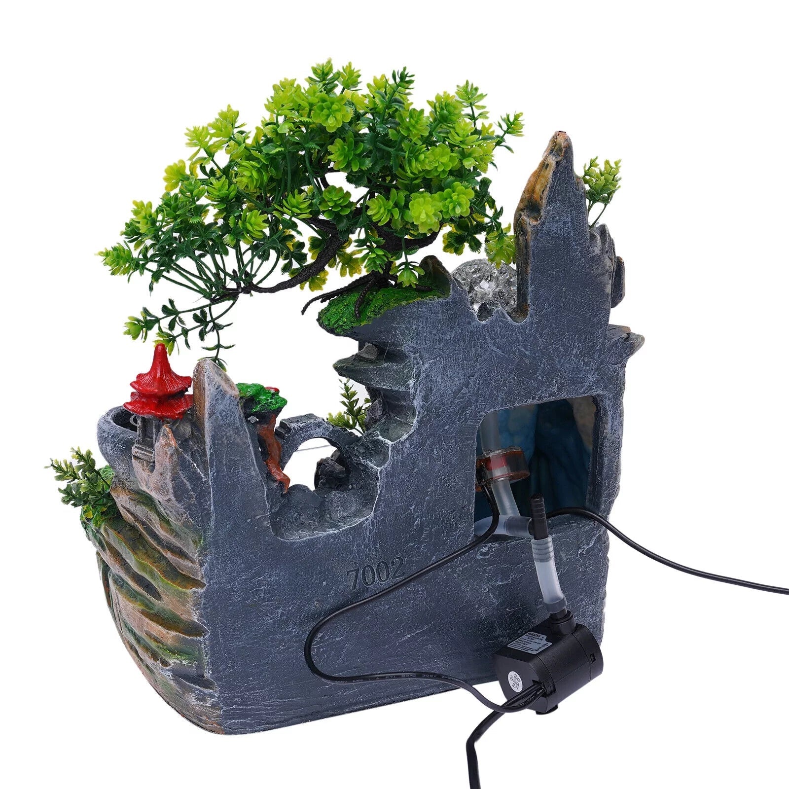 Miumaeov Desktop Simulation Rockery Fountain Ornament Small Liquid Landscape Countertop Decoration Fish Tank with Led Light Atomizing Humidifier Effect for Office Home Bedroom