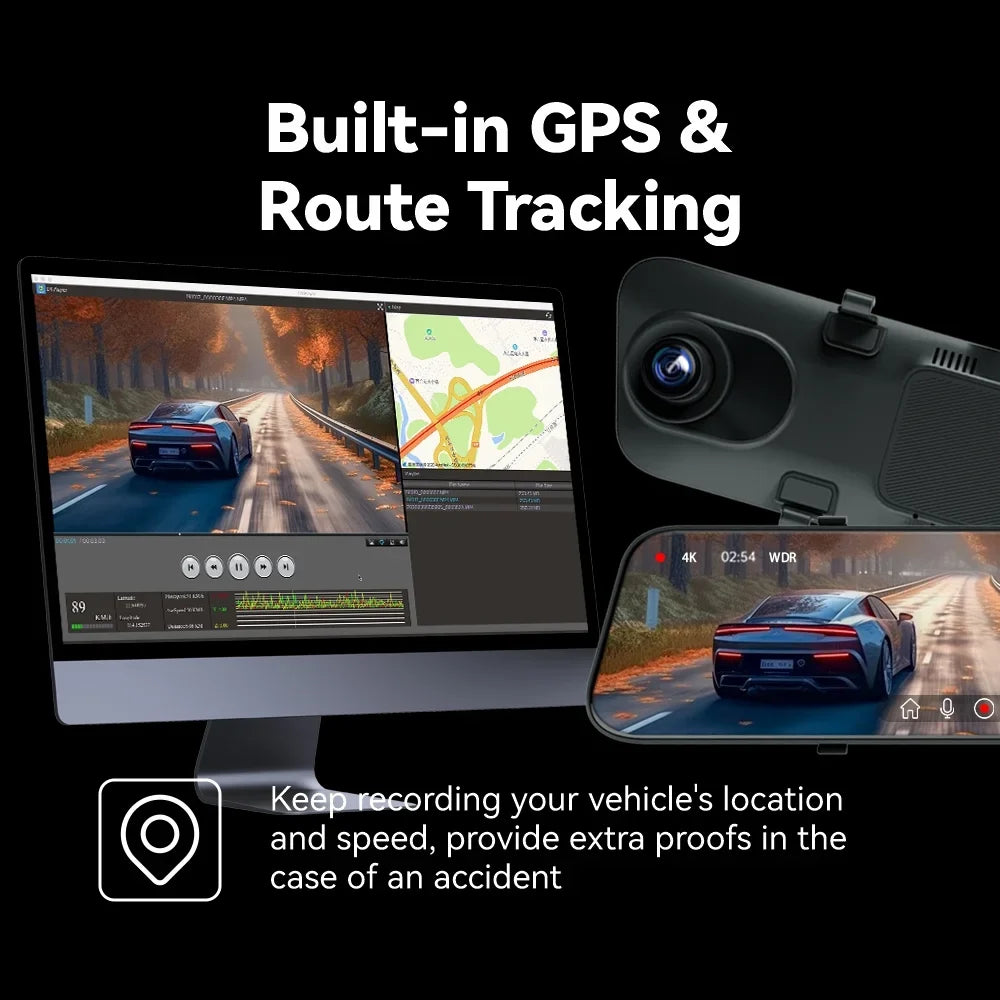 PELSEE 12" 4K Mirror Dash Cam with Backup Camera, 2160P Full HD Rearview Mirror Camera, Dual Dash Cam Front and Rear Cameras for Cars, Voice Control, Parking Monitoring, Free 32GB Card & GPS