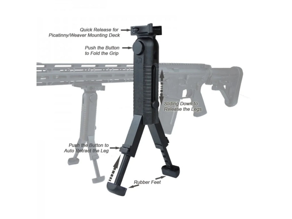 Lion Gears Bipod QR 5-position Folding Grip Bipod, Black