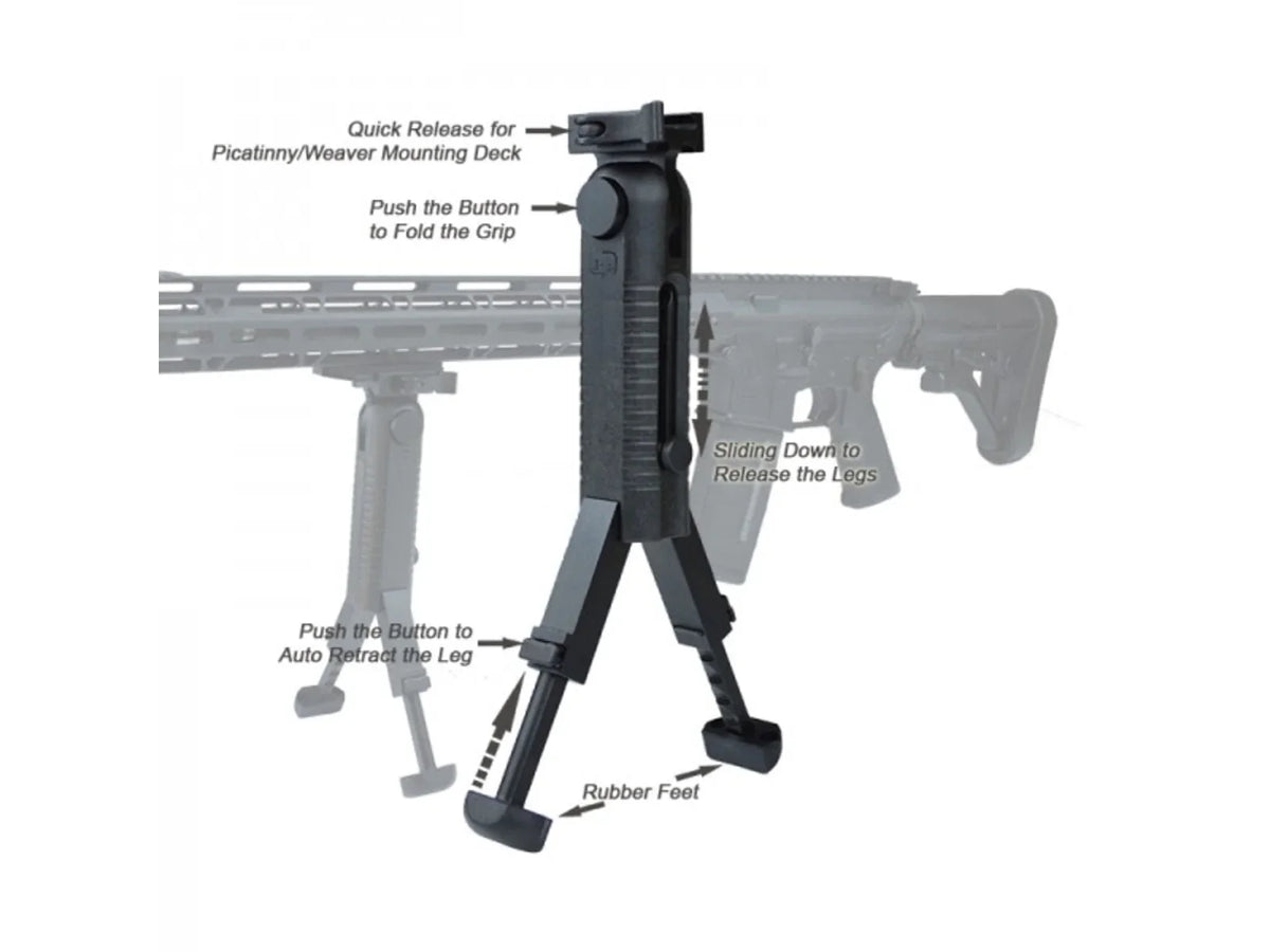Lion Gears Bipod QR 5-position Folding Grip Bipod, Black