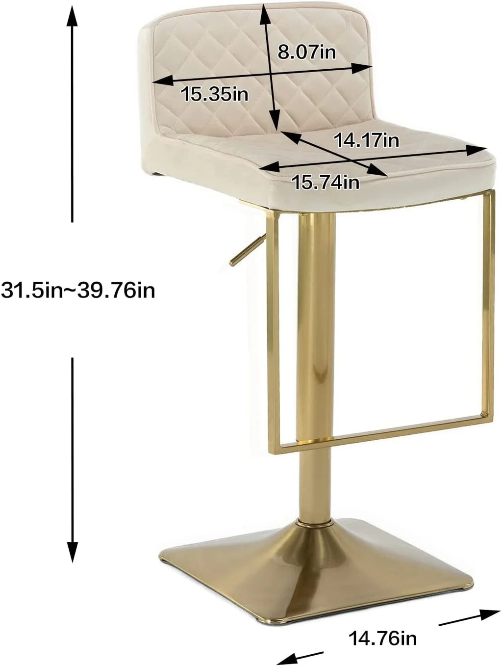 xrboomlife Velvet Stools Modern Swivel Counter Height Barstools Height Adjustable Kitchen Stools for Island Chairs Island Stools Chair Gold sillas para barra de cocina (Ivory Set of