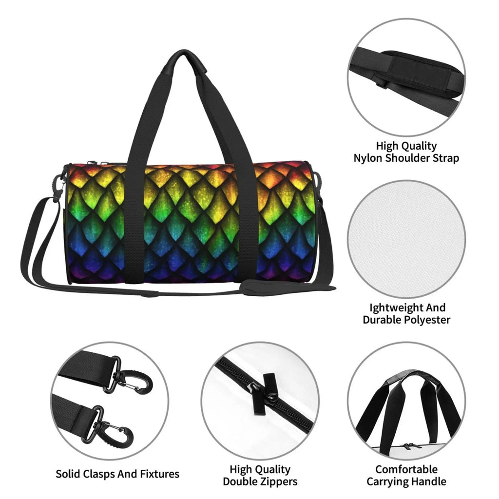 Coaee Dragon Scales Large Capacity Travel Luggage Bag Cylinder Gym Bag Fluid Sports Bag with Pocket and Compartment