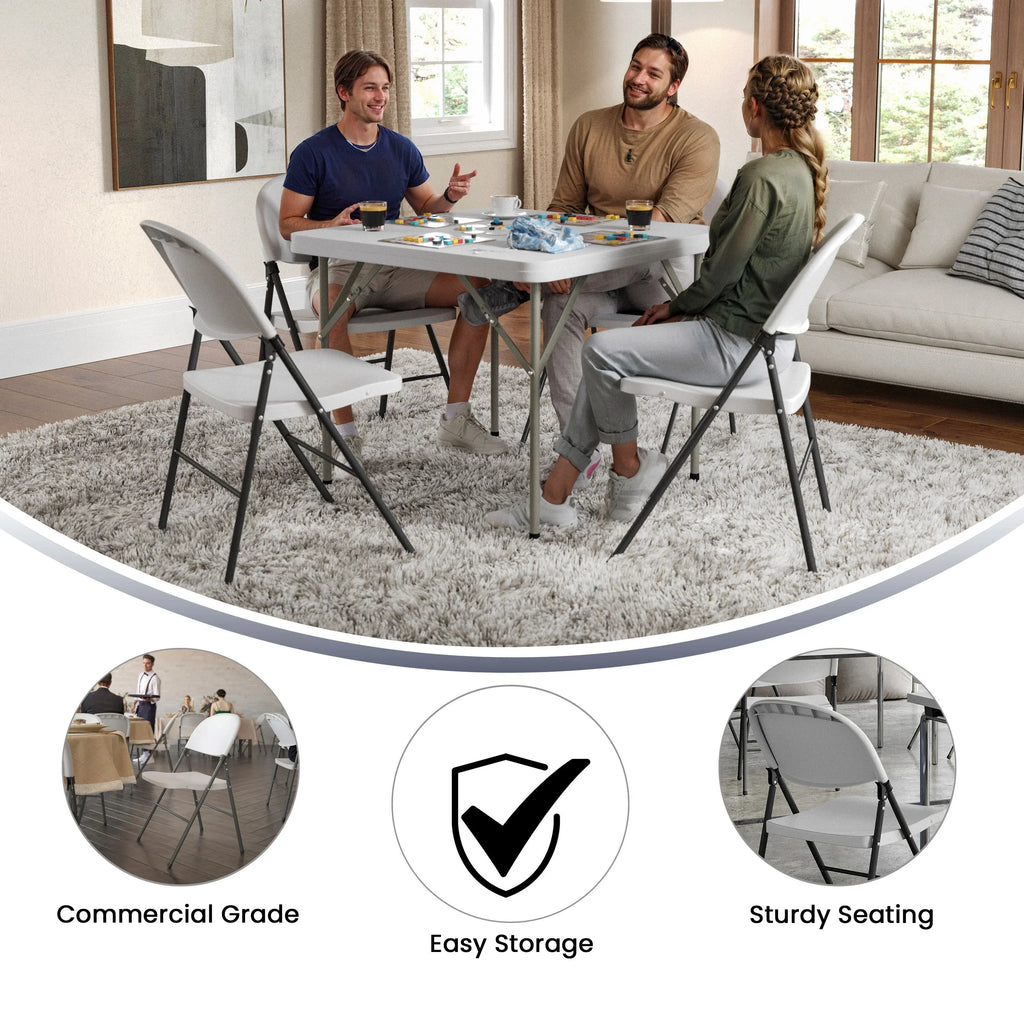 Flash Furniture HERCULES Series 330 lb. Capacity Granite White Plastic Folding Chair with Charcoal Frame