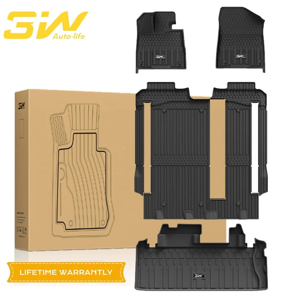 3W Floor Mats&Cargo Liner for Toyota Sienna 2021-2024 8 Seater TPE 1st 2nd and 3rd Row with Trunk Mat (NOT for Spare Tire Model ), Black All Weather Car Mats