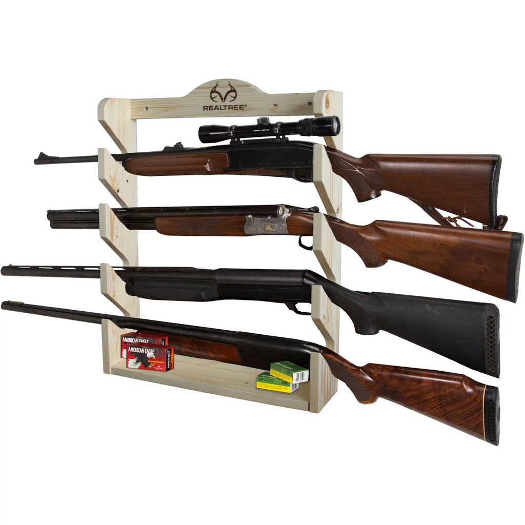 Rush Creek Creations Realtree Solid Pine 4 Gun Wall Rack with Hidden Hardware - Handcrafted - Long-lasting