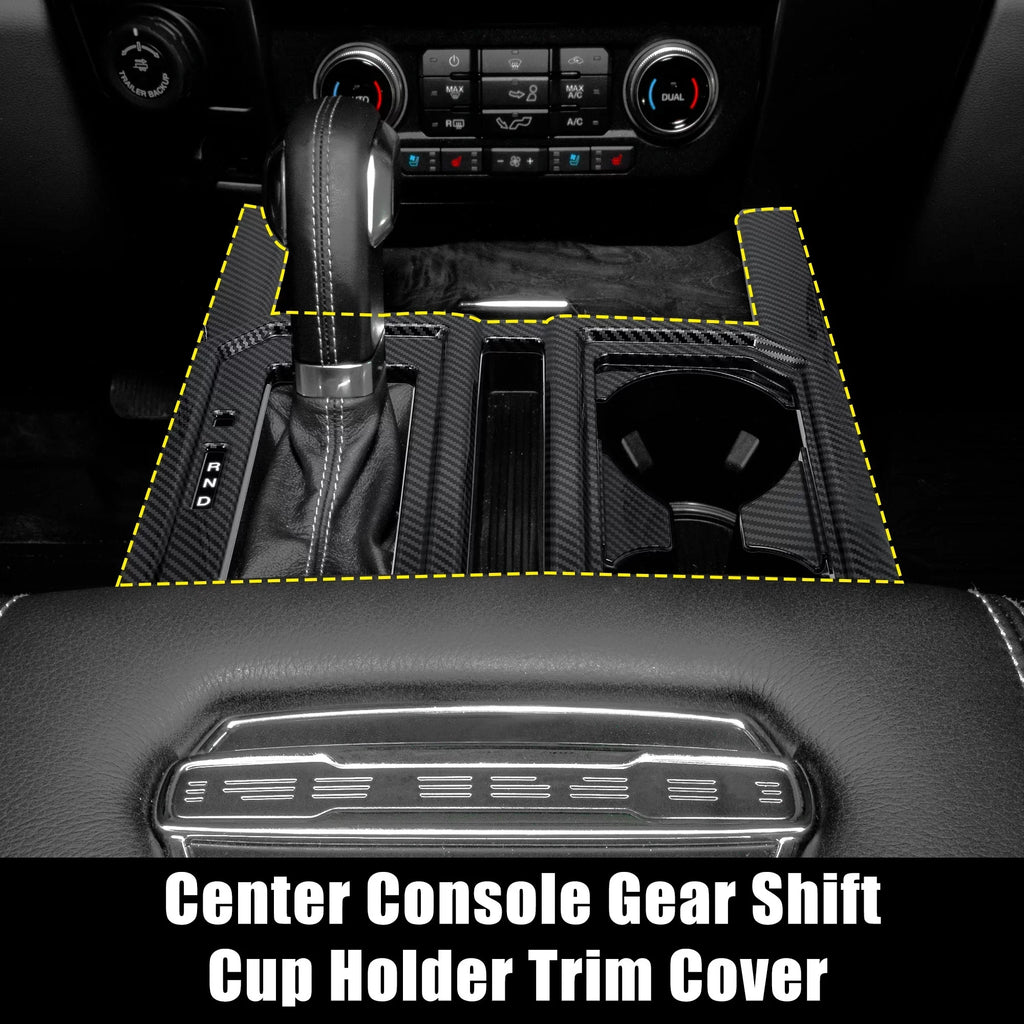 Carbon Fiber Pattern Car Center Console Gear Shift Cup Holder Trim Cover for Ford F-150 2015 2016 2017 2018 2019 Black