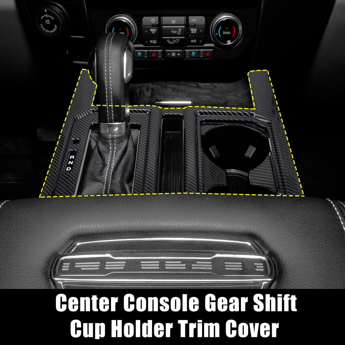 Carbon Fiber Pattern Car Center Console Gear Shift Cup Holder Trim Cover for Ford F-150 2015 2016 2017 2018 2019 Black