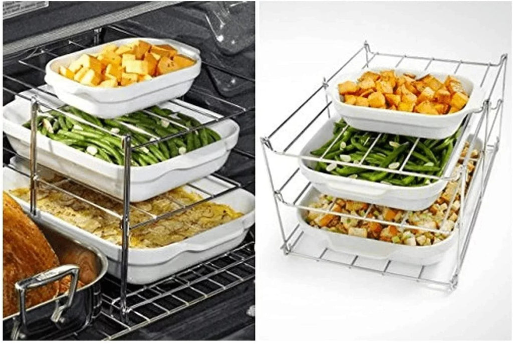KOVOT 3-Tier Collapsible Oven Rack & Turkey Lifter Roasting Rack | Space Saving Oven Rack For Multiple Roasting And Baking Tasks | Includes (1) Oven Rack & (1) Turkey Lifter