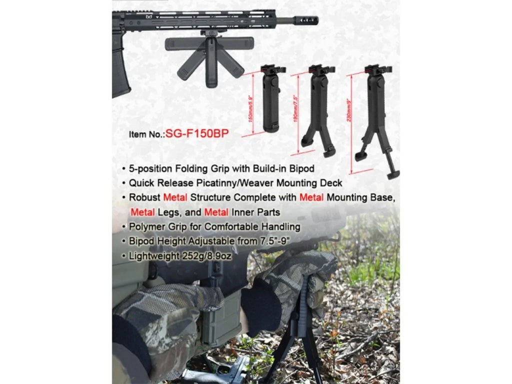 Lion Gears Bipod QR 5-position Folding Grip Bipod, Black