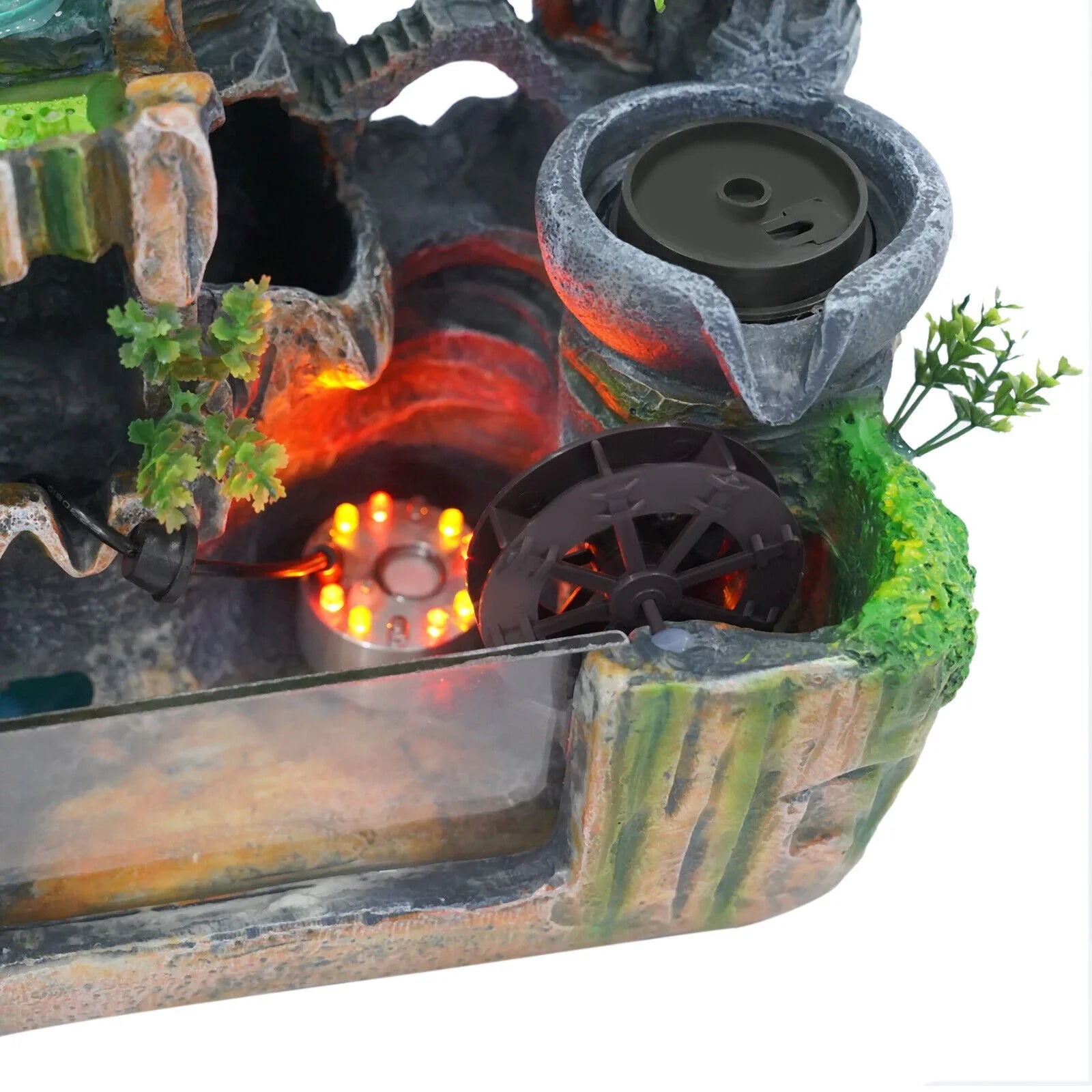 Miumaeov Desktop Simulation Rockery Fountain Ornament Small Liquid Landscape Countertop Decoration Fish Tank with Led Light Atomizing Humidifier Effect for Office Home Bedroom