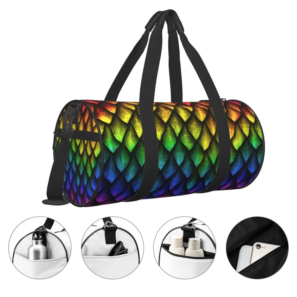 Coaee Dragon Scales Large Capacity Travel Luggage Bag Cylinder Gym Bag Fluid Sports Bag with Pocket and Compartment