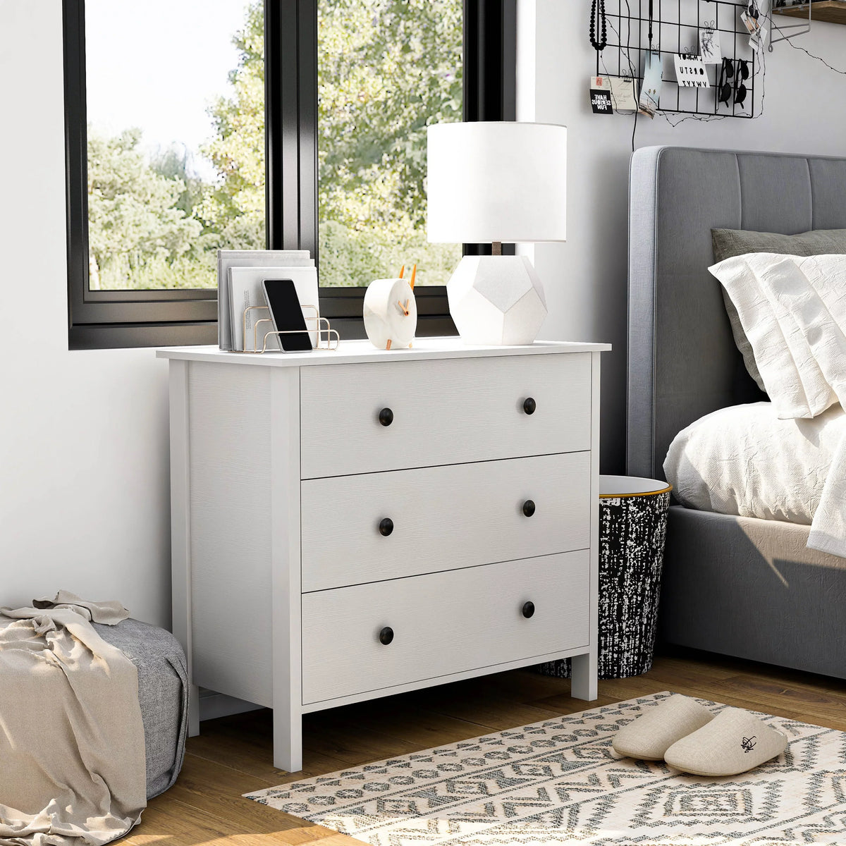 Denhour DH BASIC Transitional 34-inch Wide 3-Drawer Neutral Youth Dresser by White Marble