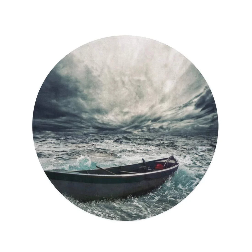 KDAGR 60 inch Round Beach Towel Blanket Storm Abandoned Boat in Stormy Sea Sky Dramatic Fishing Travel Circle Circular Towels Mat Tapestry Beach Throw