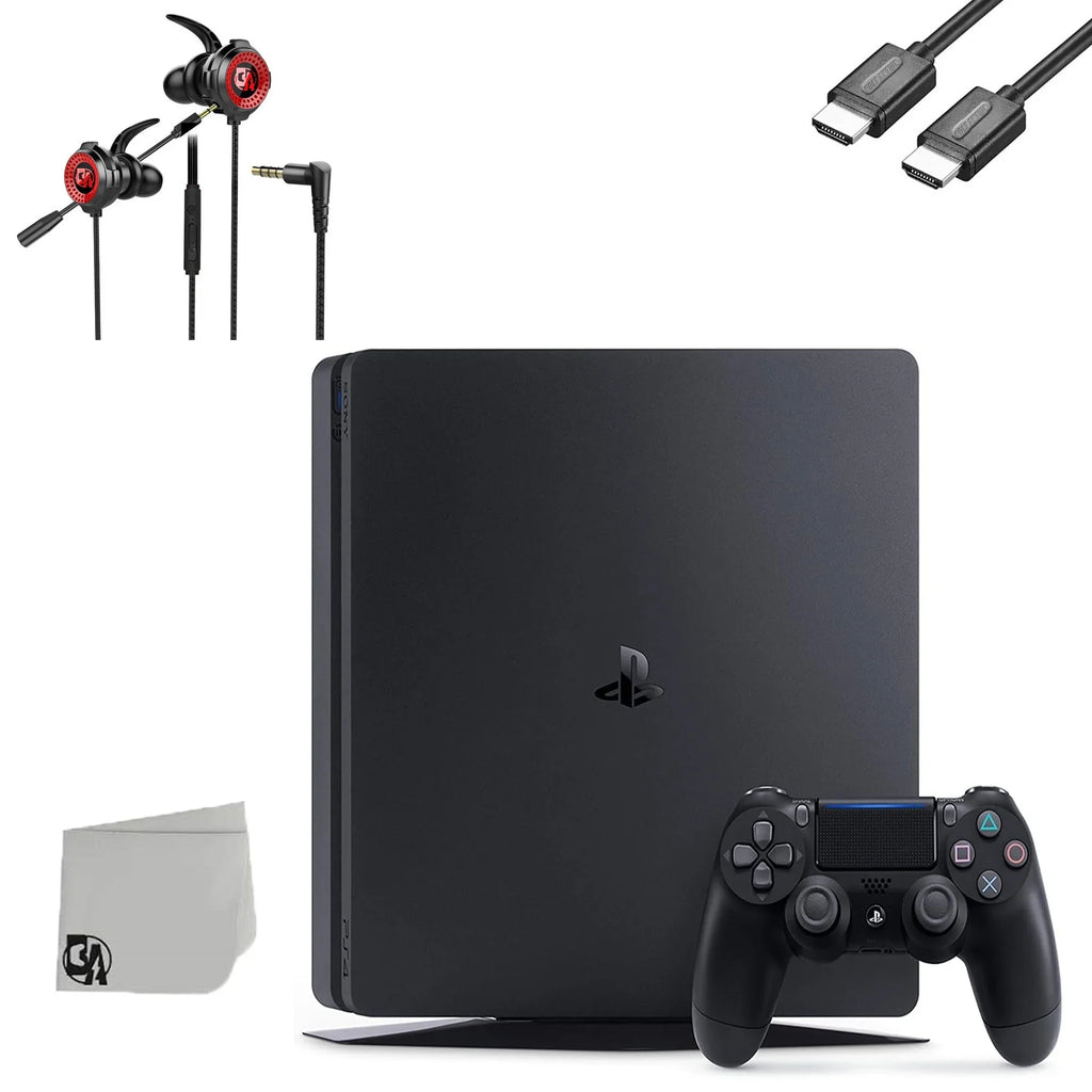 Pre-Owned PlayStation 4 Slim 1TB Black Gaming Console + Gaming Earbuds With Microphone BOLT AXTION Bundle (Refurbished: Like New)