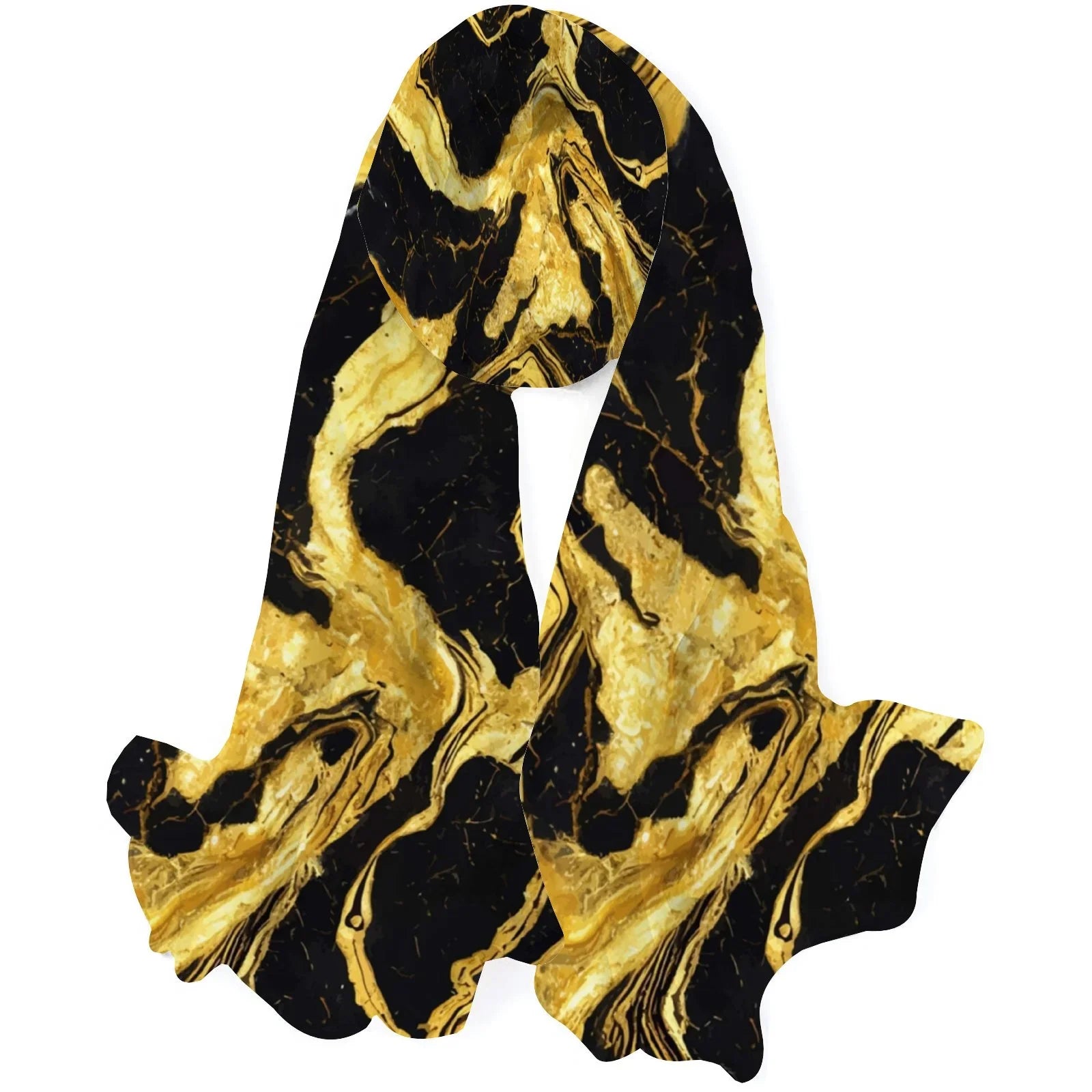 FREEAMG Golden Marble Silk Long Scarf for Women Large Oblong Monitor Shawls Wraps Neck Headscarf Hair Wraps Gift Packed