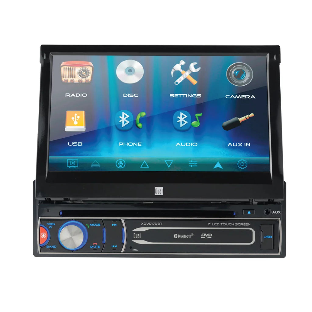 Dual Electronics XDVD179BT 7 inch Single DIN Car Stereo, Motorized Touch Display CD/DVD, New