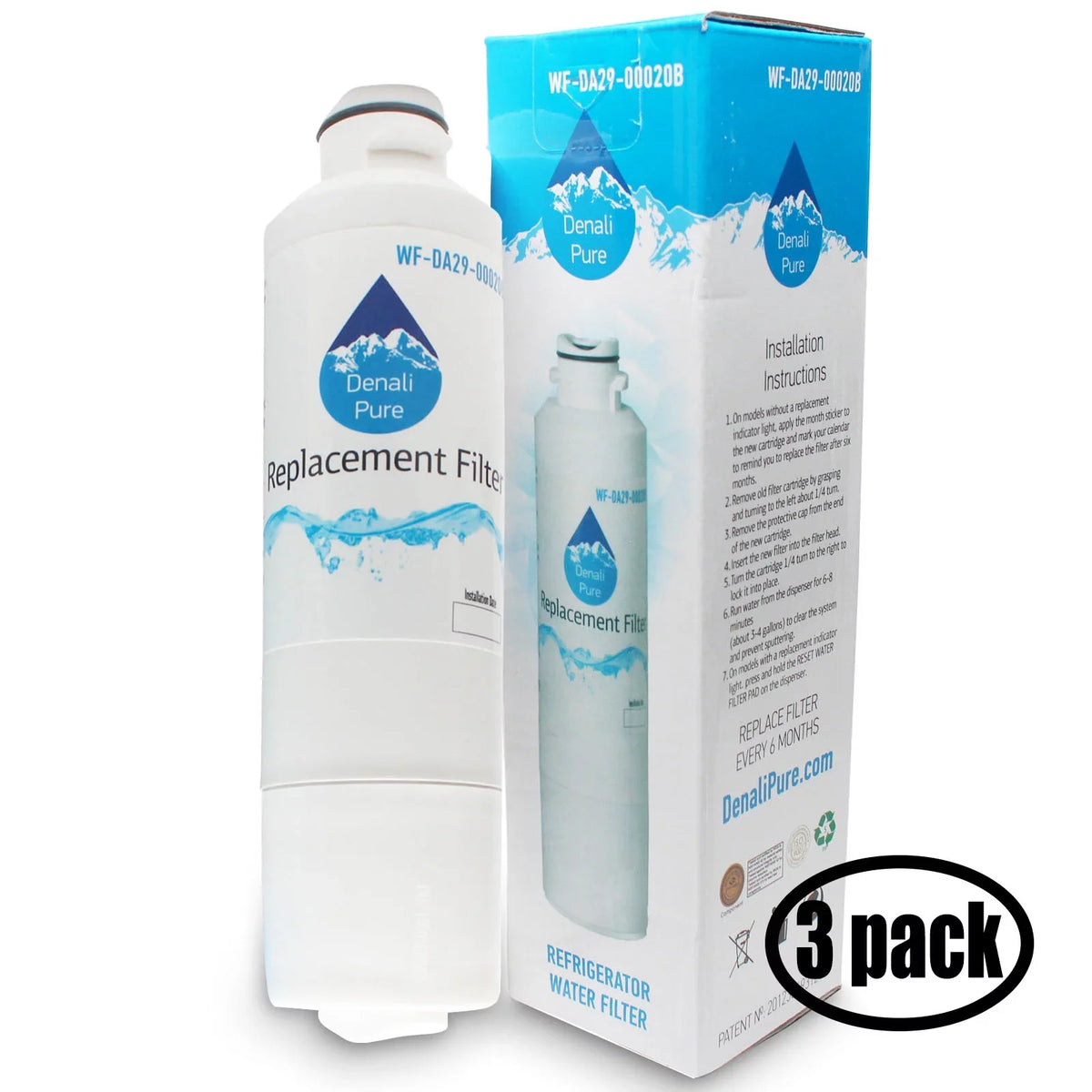 3-Pack Compatible with RS261MDBP/XAA Refrigerator Fluid Filter - Compatible with DA29-00020B, DA29-00020A, HAF-CIN Fridge Fluid Filter Cartridge