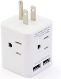 Multi Plug Outlet Extender with 2 USB and 4 AC Sockets, Wonplug Right Angle Plug Adapter Splitter 3 Prong Adapter Wide Spaced Cube Wall Charger for USA Home Office Cruise Ship Travel,White