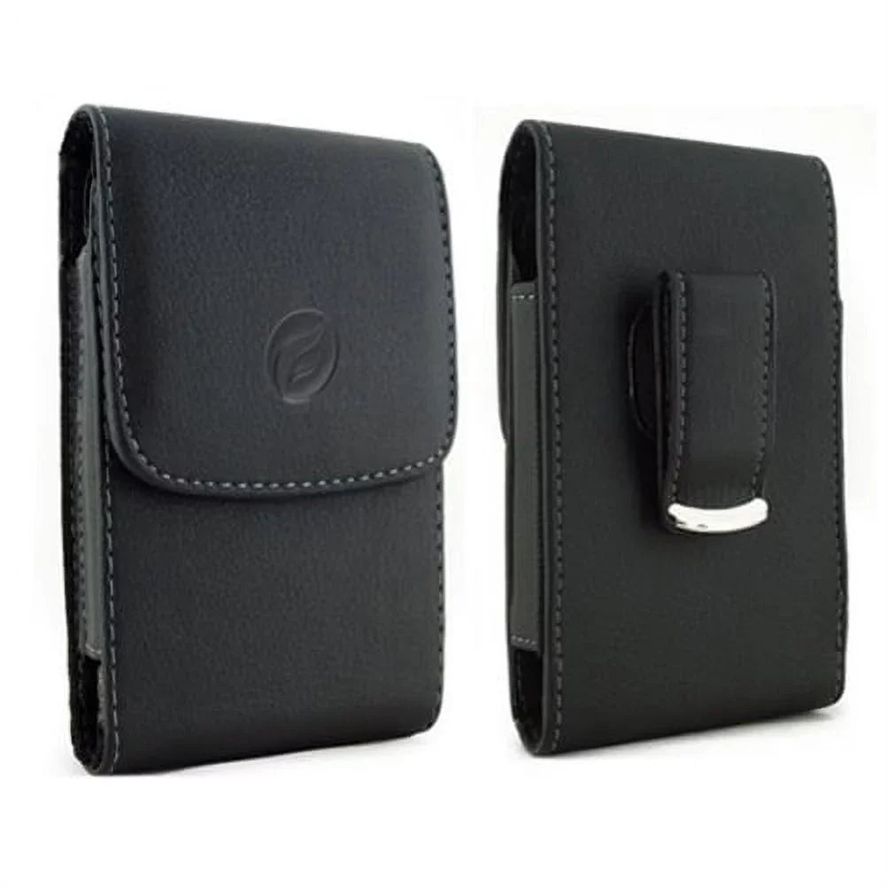 Black Vertical Leather Case w Retractable Headset Hands-free Earphones Mic R8X for Kyocera DuraForce Pro 2 - G6 G8 ThinQ, G7 ThinQ - Motorola One, Moto X4 X Play G7 Play, Droid Maxx 2