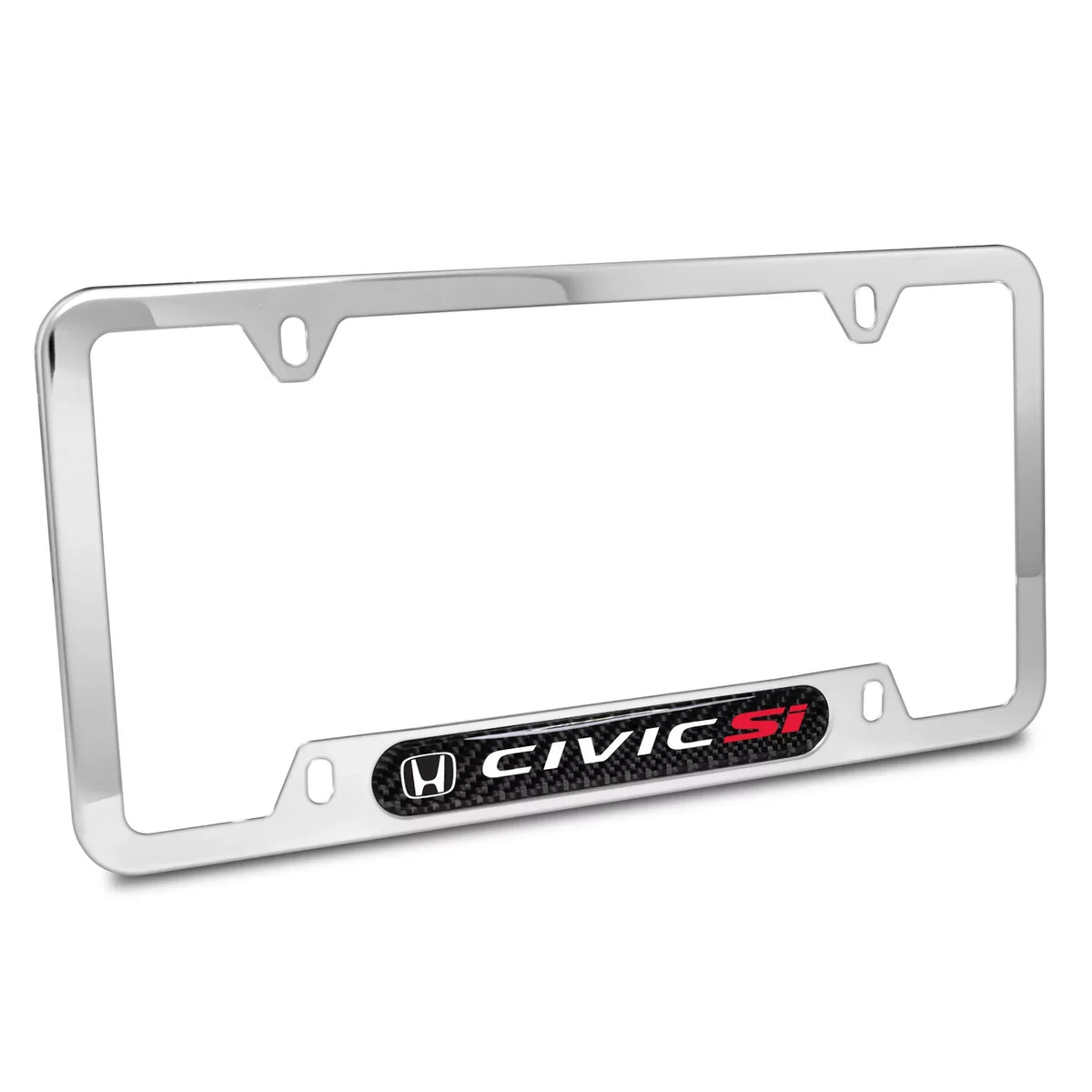 Honda Civic Si Real Carbon Fiber Nameplate Chrome Stainless Steel License Frame