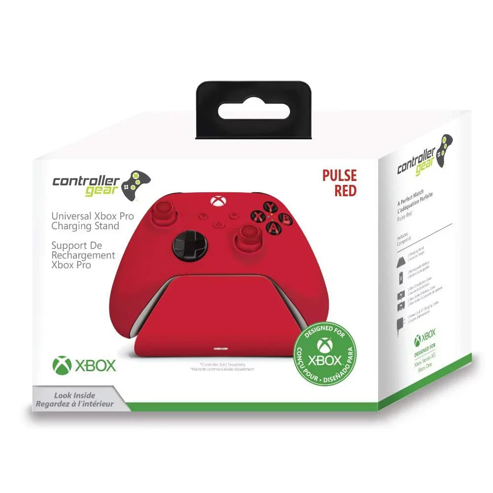 Controller Gear Pulse Red Universal Xbox Pro Charging Stand with 1100 Mah Rechargeable Battery, Charging Station for Xbox Series XS and Xbox One