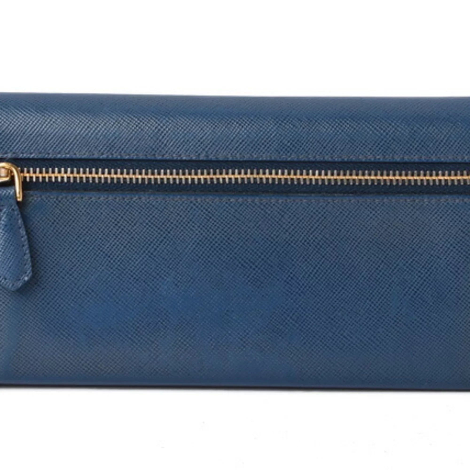 Pre-Owned Prada wallet PRADA long 1MH132 BLUETTE blue SAFFIANO FIOCCO embossed leather (Good)