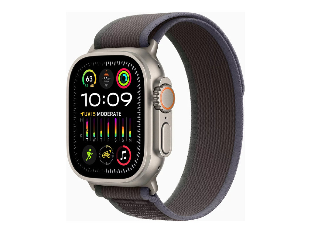 Watch Ultra 2 - 49 mm - titanium - smart watch with Trail Loop - nylon weave - blue/black - band size: M/L - 64 GB - Wi-Fi, LTE, UWB, Bluetooth - 4G - 2.17 oz