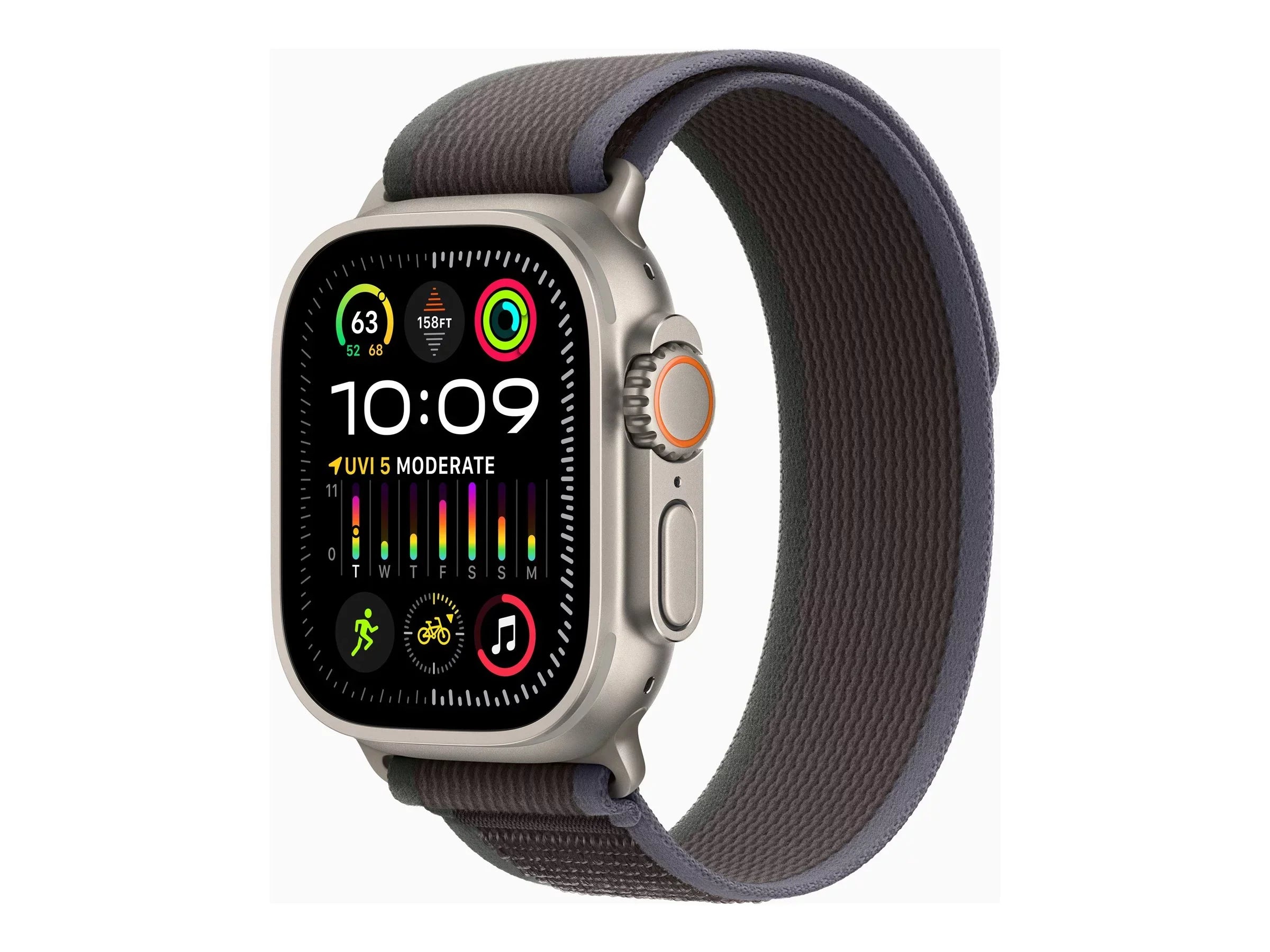 Watch Ultra 2 - 49 mm - titanium - smart watch with Trail Loop - nylon weave - blue/black - band size: M/L - 64 GB - Wi-Fi, LTE, UWB, Bluetooth - 4G - 2.17 oz
