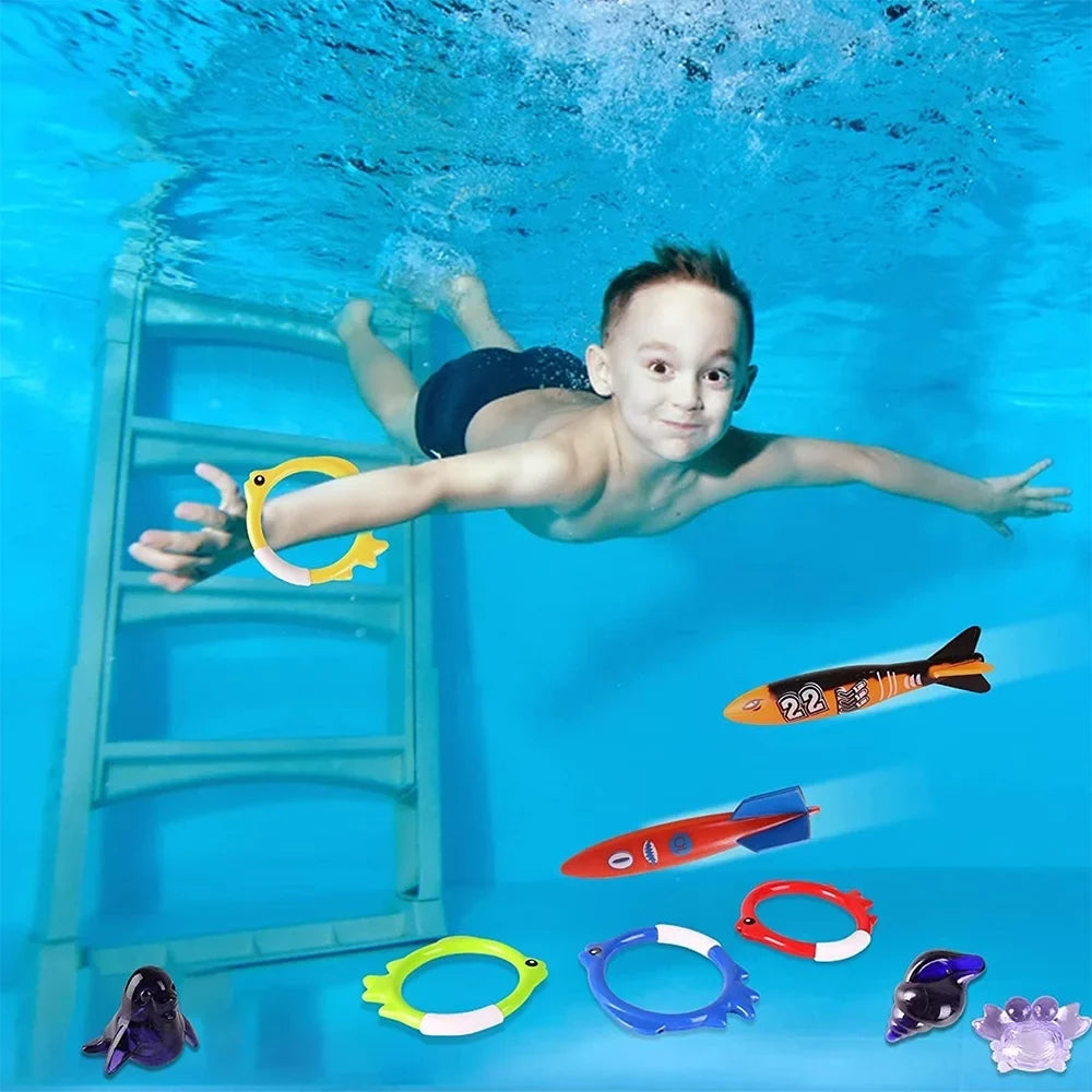 Playoza Summer Pool Diving Swimming Toys for Kids,Fun Swim Games Set, Fluid Dive Gifts with Storage Bag,20 Pack Swimming Pool Toys Swim Learning & Diving Skill Development for Boys Girls