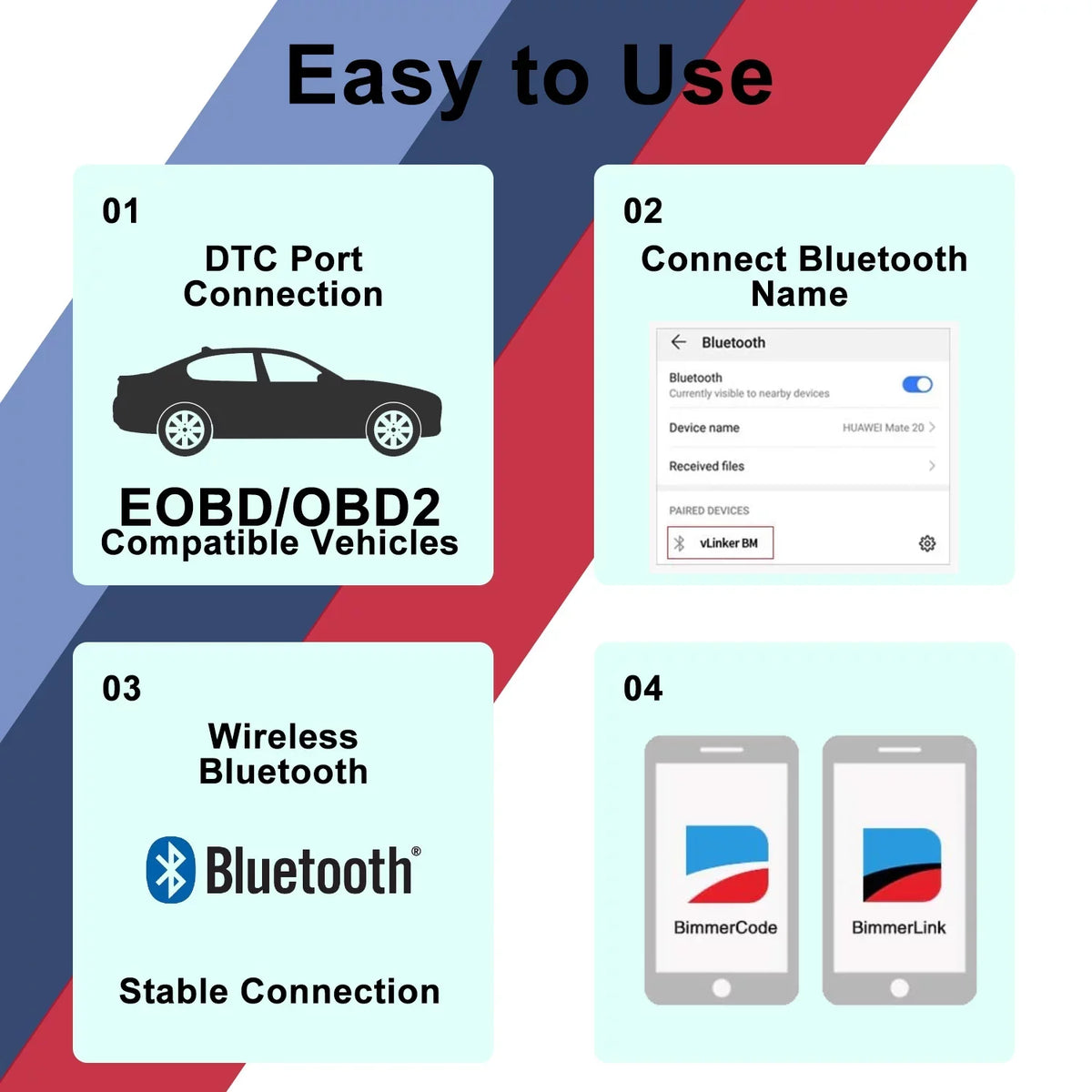 Vgate OBD2 Bluetooth Scanner vLinker BM Bimmercode Diagnostic Tool for BMW/Mini, Work with Android and Windows Unlock Car Hidden Features in BimmerCode, OBD II Diagnostic Tool