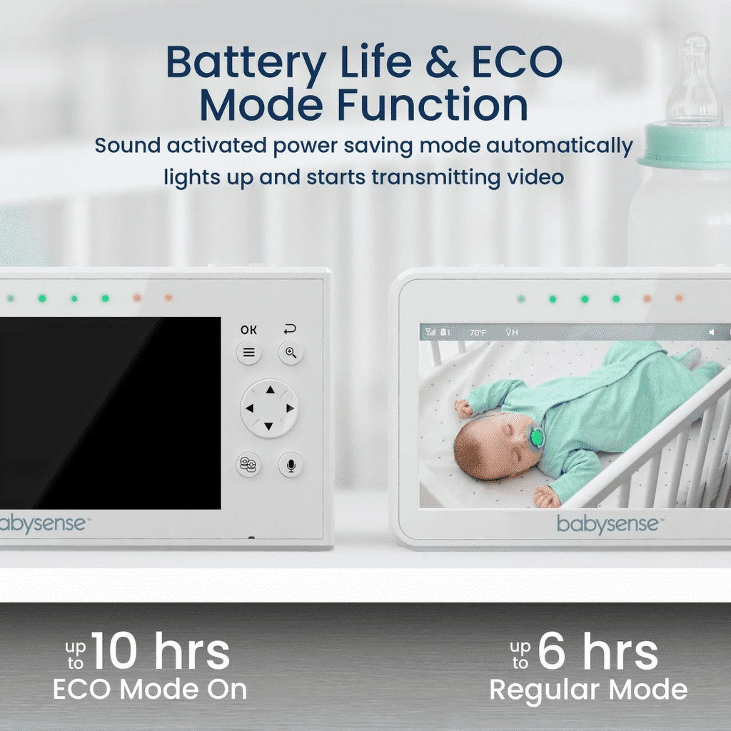 Babysense Split Display Video Baby Monitor, 4.3" Display with 2 PTZ Cameras, Long Range, Night Light & Vision, Two-Way Talk, V43