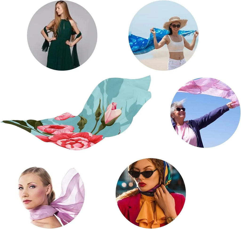 Hyjoy Peony And Roses Long Silk Neck Scarf Lightweight Shawl Wrap Scarves for Women Girls